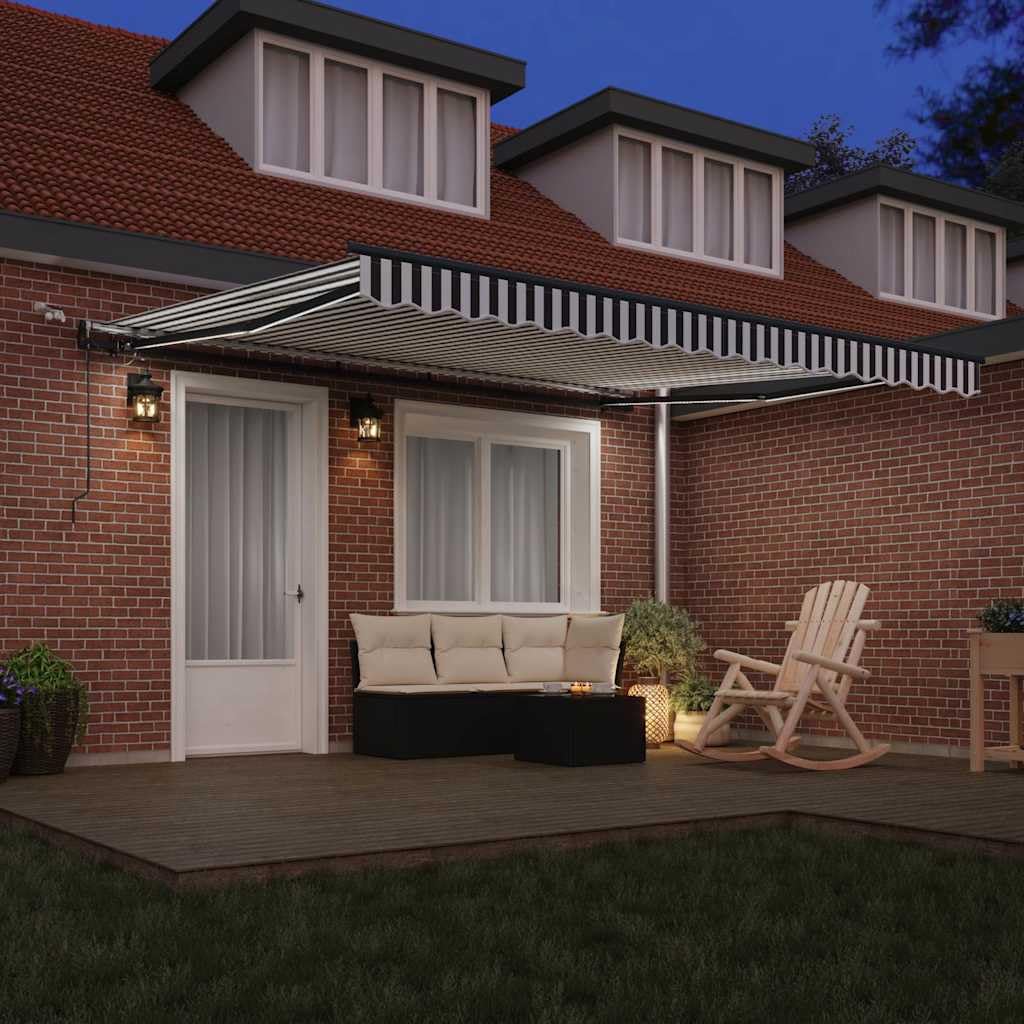 Toldo de brazo articulado blanco antracita 400 x 300 cm con LED y sensor de viento, estructura de aluminio resistente, protección solar para terraza, balcón, jardín y cafetería