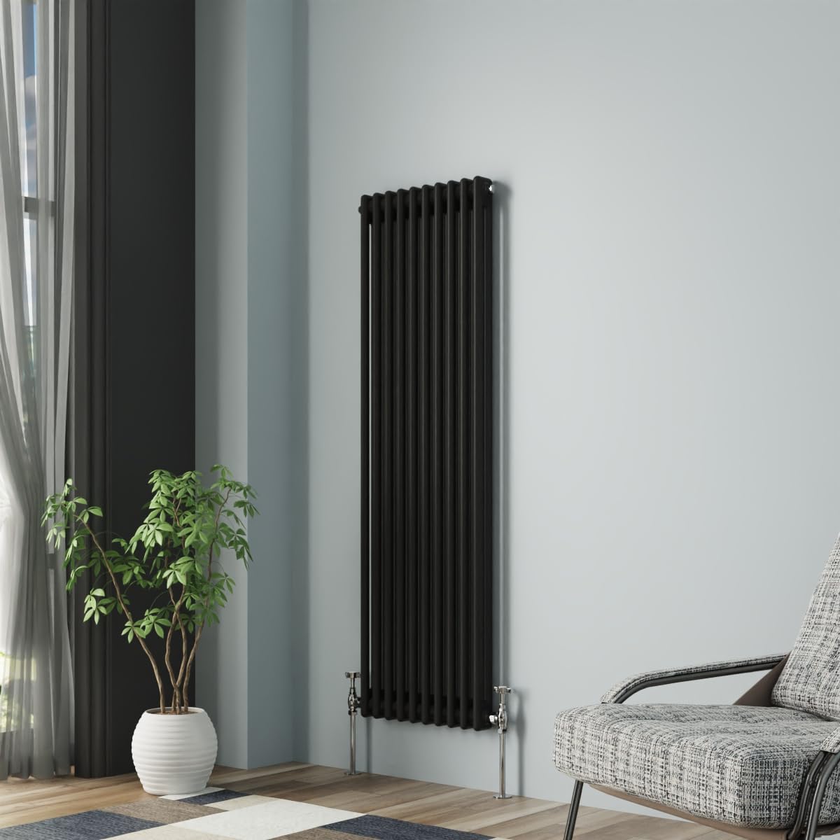 NRG Column Radiator Black 1500x470mm Double Cast Iron Rads