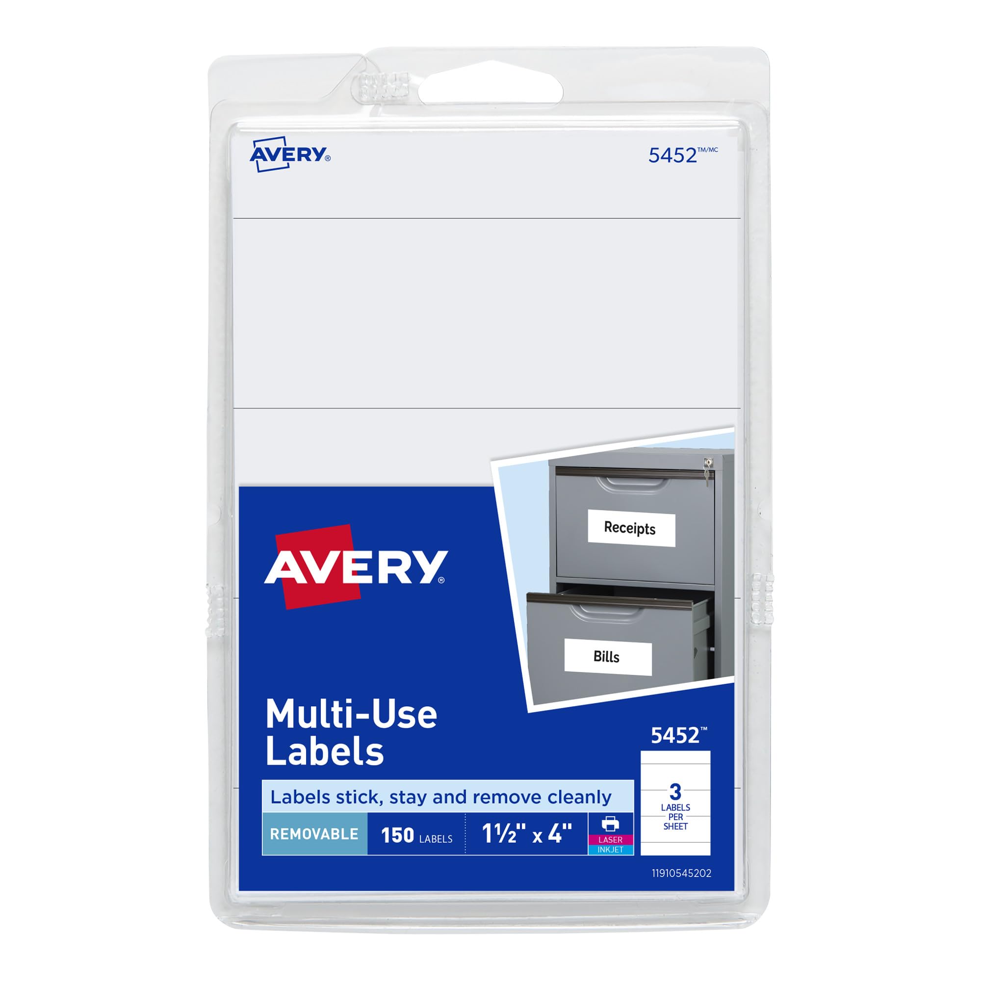 Avery Self-Adhesive Removable Labels, 1.5 x 4 Inches, White, 150 per Pack (05452)