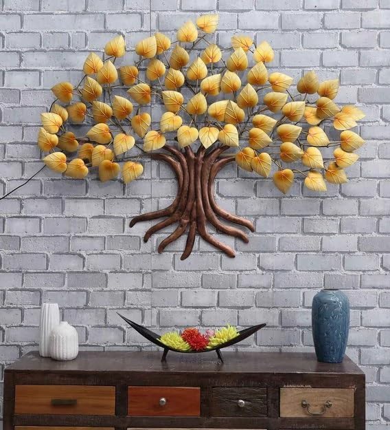 Image of Bharat Art Metal Big Tree Wall Art | Handcrafted Iron Peepal Led Tree Wall Hanging for Living Room, Bedroom, Hall, Office & Entrance Decor (Peepal Golden, 58 x 4 x 41 Inch) W038 A