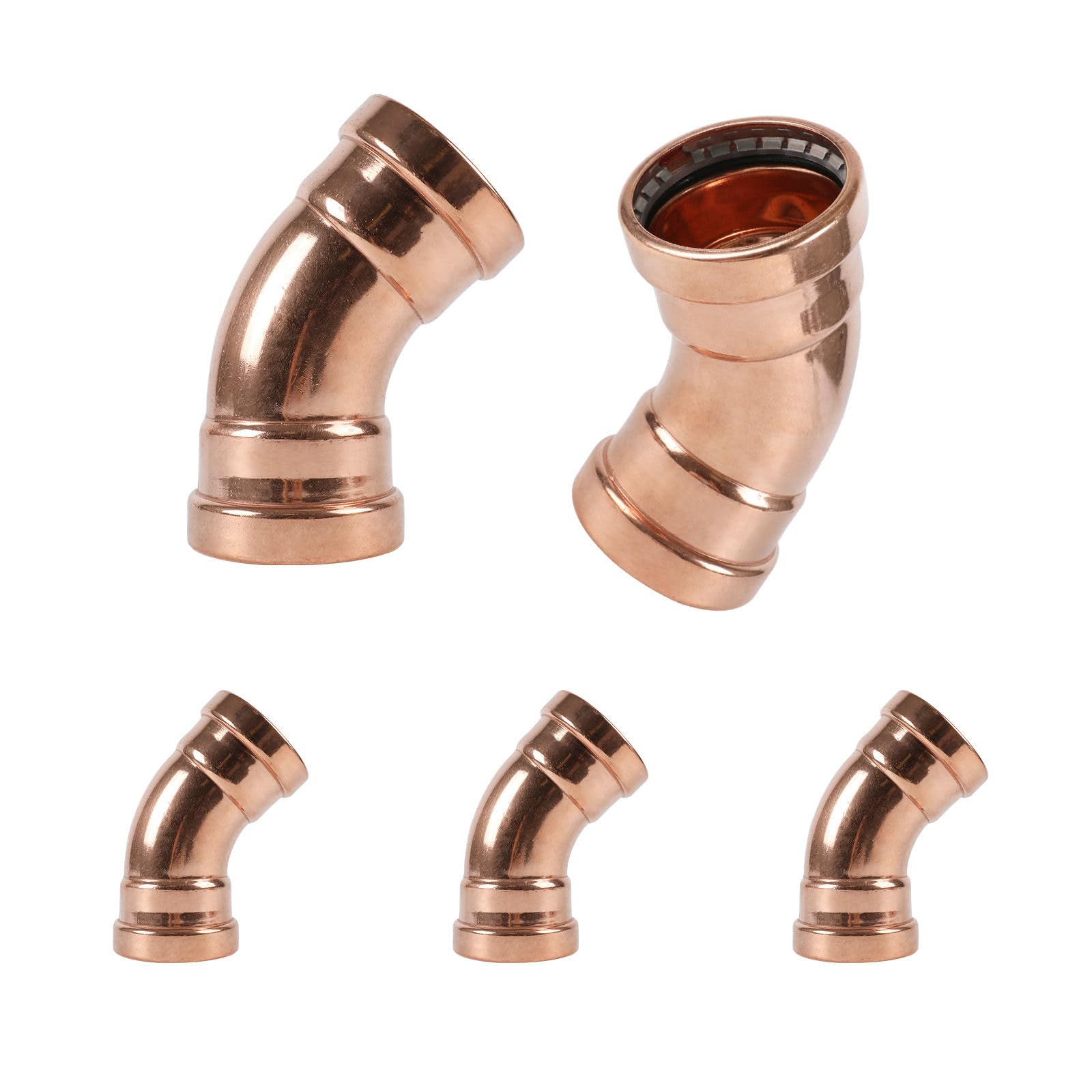 Paquete de 5 Codos de presión de Cobre GUOFIS, Codo de presión de 45 Grados de 3 Pulgadas P x P para tuberías de Agua