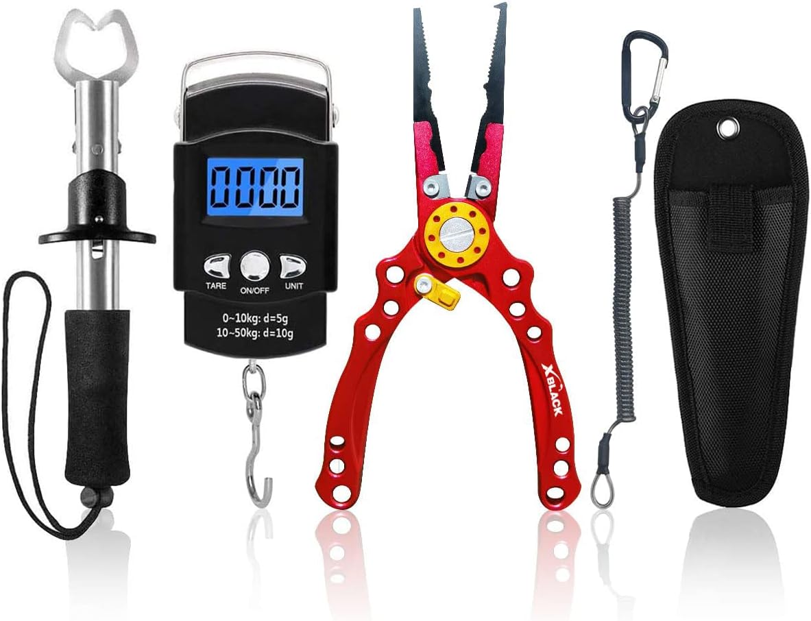 XBLACK Fishing Tool Kit Fishing Pliers Fish Gripper Fishing Scale Fish Grip Tools Set Saltwater Resistant Fishing Gear