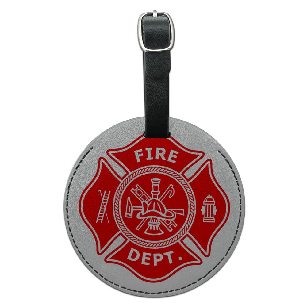 Graphics & More Firefighter Firemen Maltese Cross Red Round Leather Luggage Id Tag Suitcase, Black