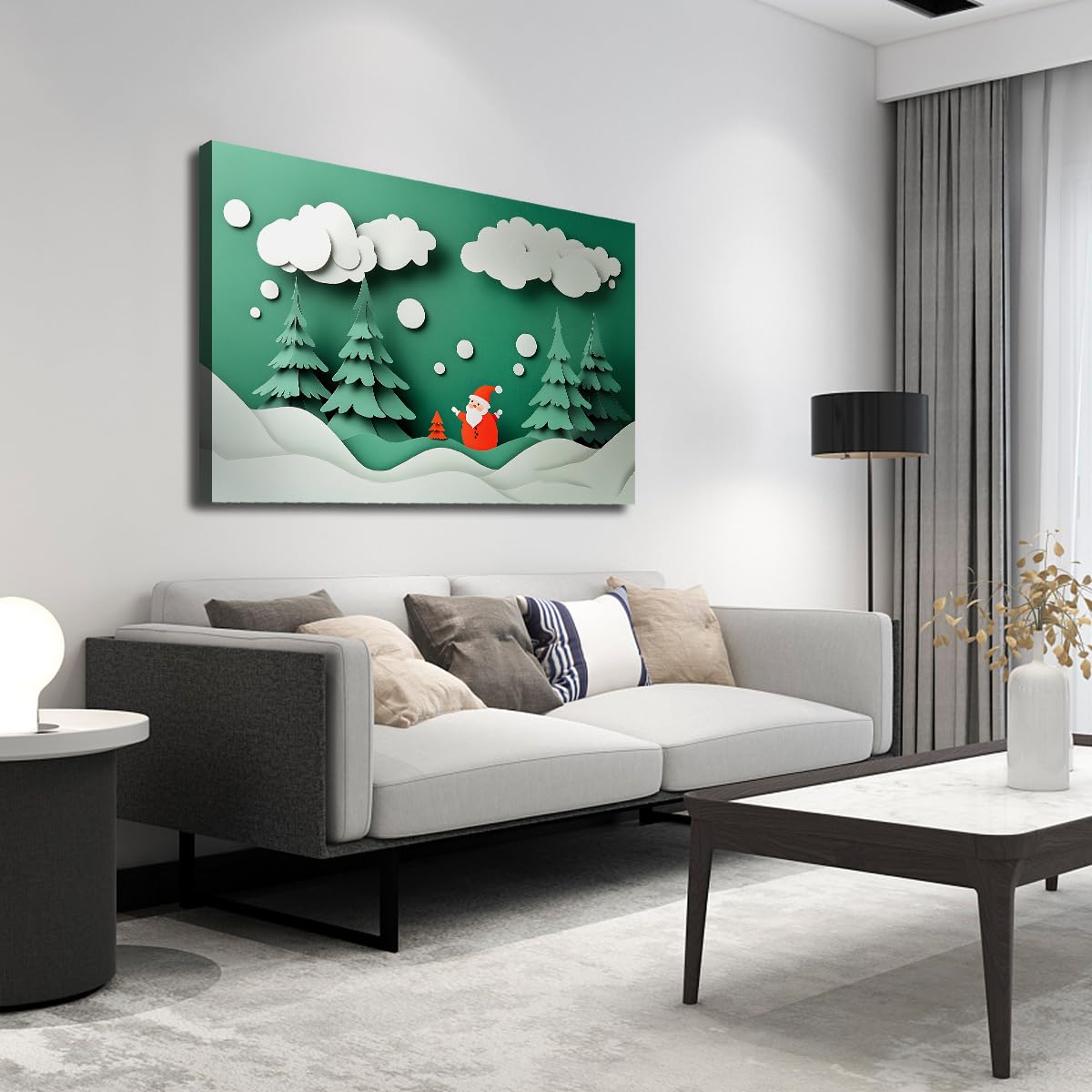 Babbo Natale Tela Pupazzo di Neve Felice Anno Nuovo Decor 50x75cm