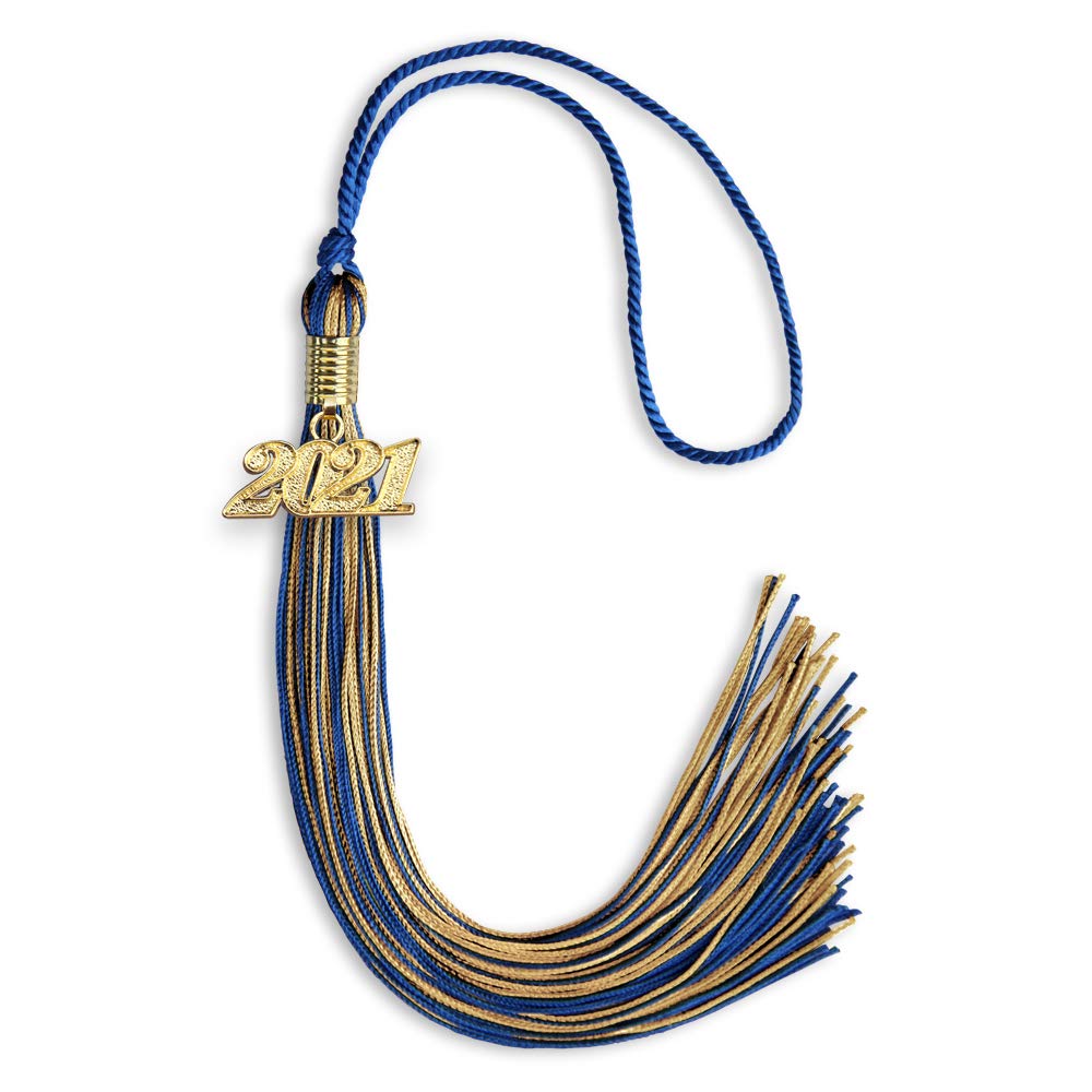 Endea Graduation Mixed Double Color Tassel with Gold Date Drop (Royal Blue/Antique Gold, 2021)