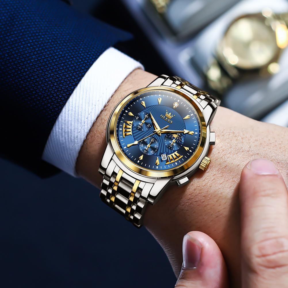 OLEVS Reloj de Pulsera para Hombre con Esfera Grande y Esfera Grande de Acero Inoxidable, Impermeable, Luminoso, para Hombre