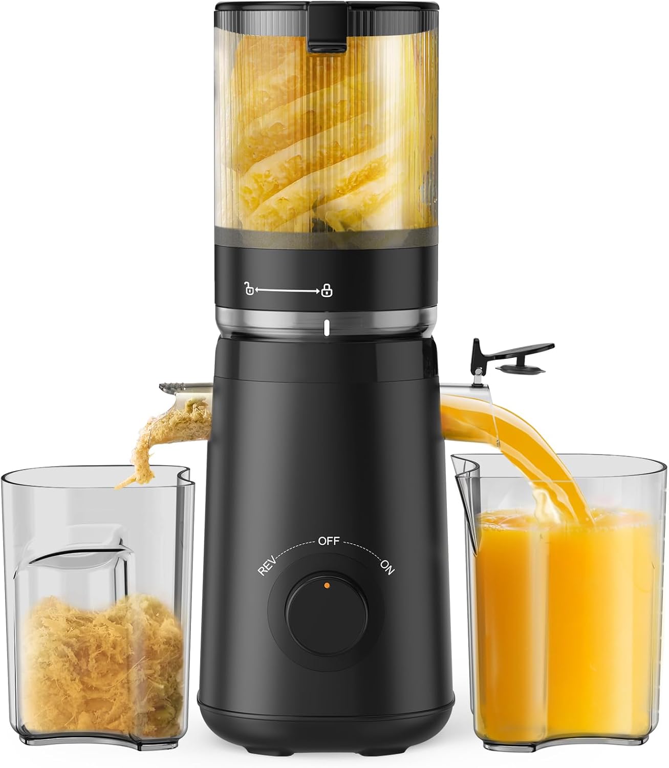 Juicer Machines, TUUMIIST Cold Press Juicer with 5.3" Extra Large Feed Chute Fit Whole Fruits & Vegetables Easy to Clean, High Juice Yield, BPA Free (Black) 5.3’‘ Black