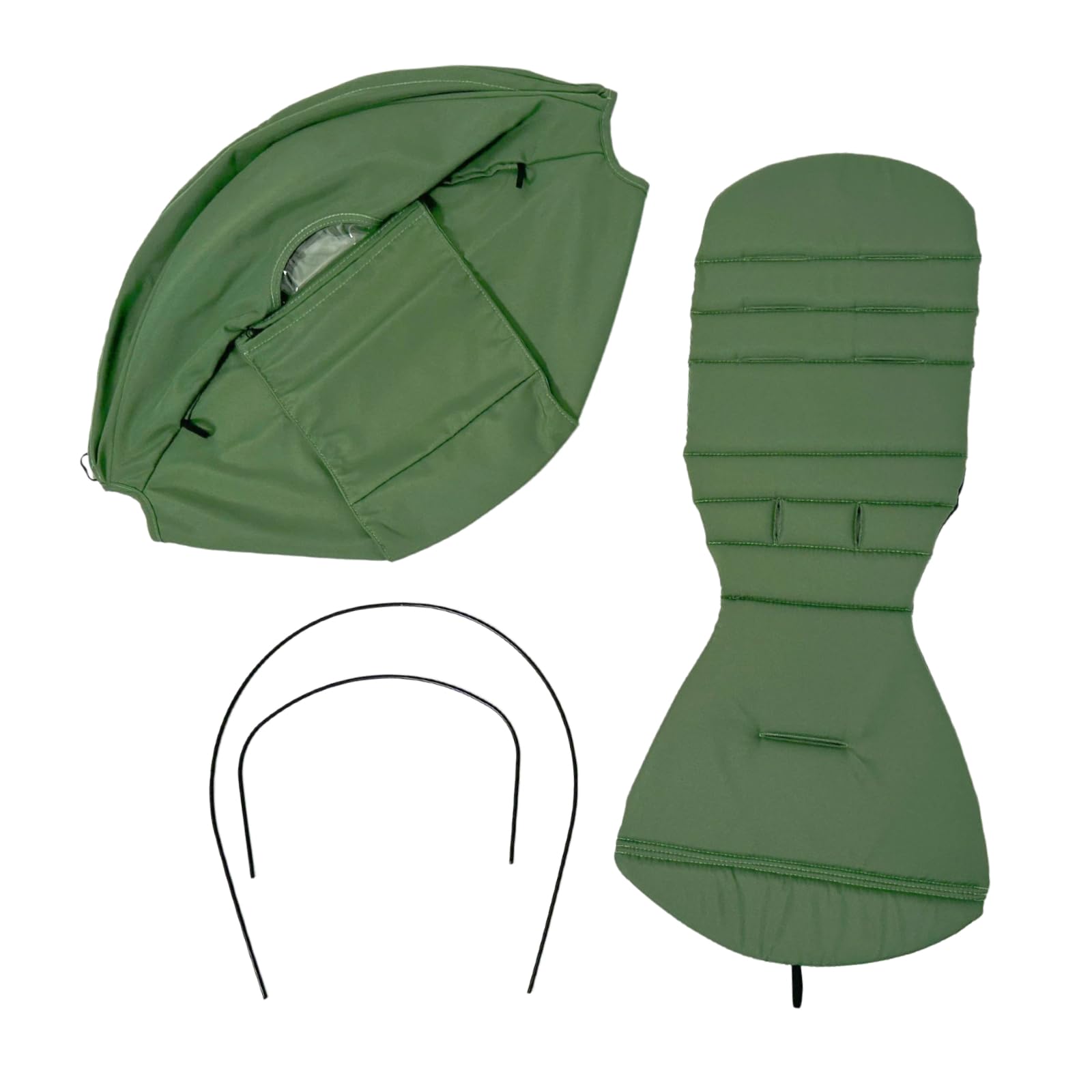 Replacement Canopy Cover and Seat Liner Set Compatible with YOYO2 / YOYO+ Strollers, Includes 2 Support Rods, Waterproof Double-Layer Fabric Stroller Accessories Kit (Green)