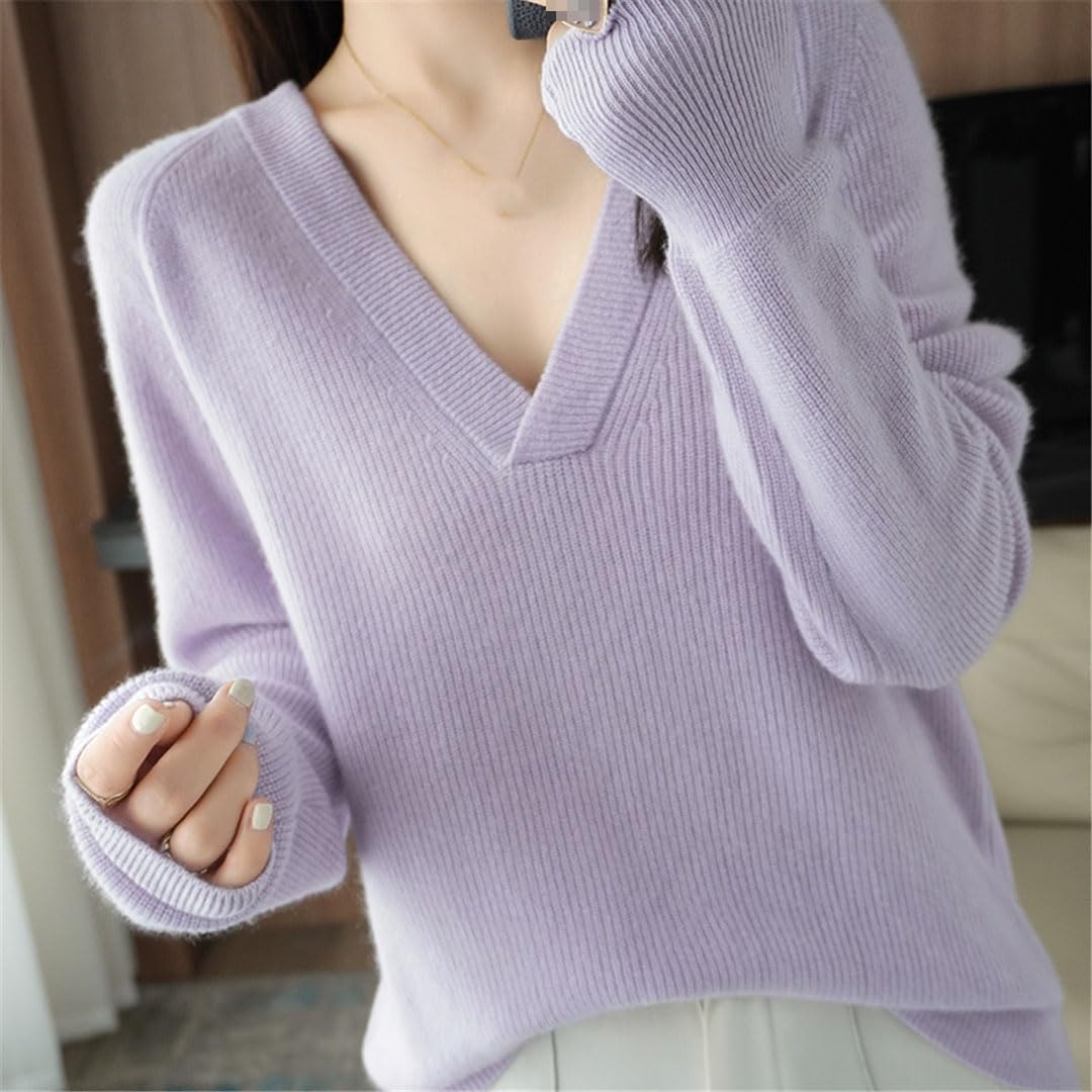 Vogrtcc Suéter De Lana para Mujer, Jersey con Cuello En V, Jersey De Punto Suelto Grueso, Top