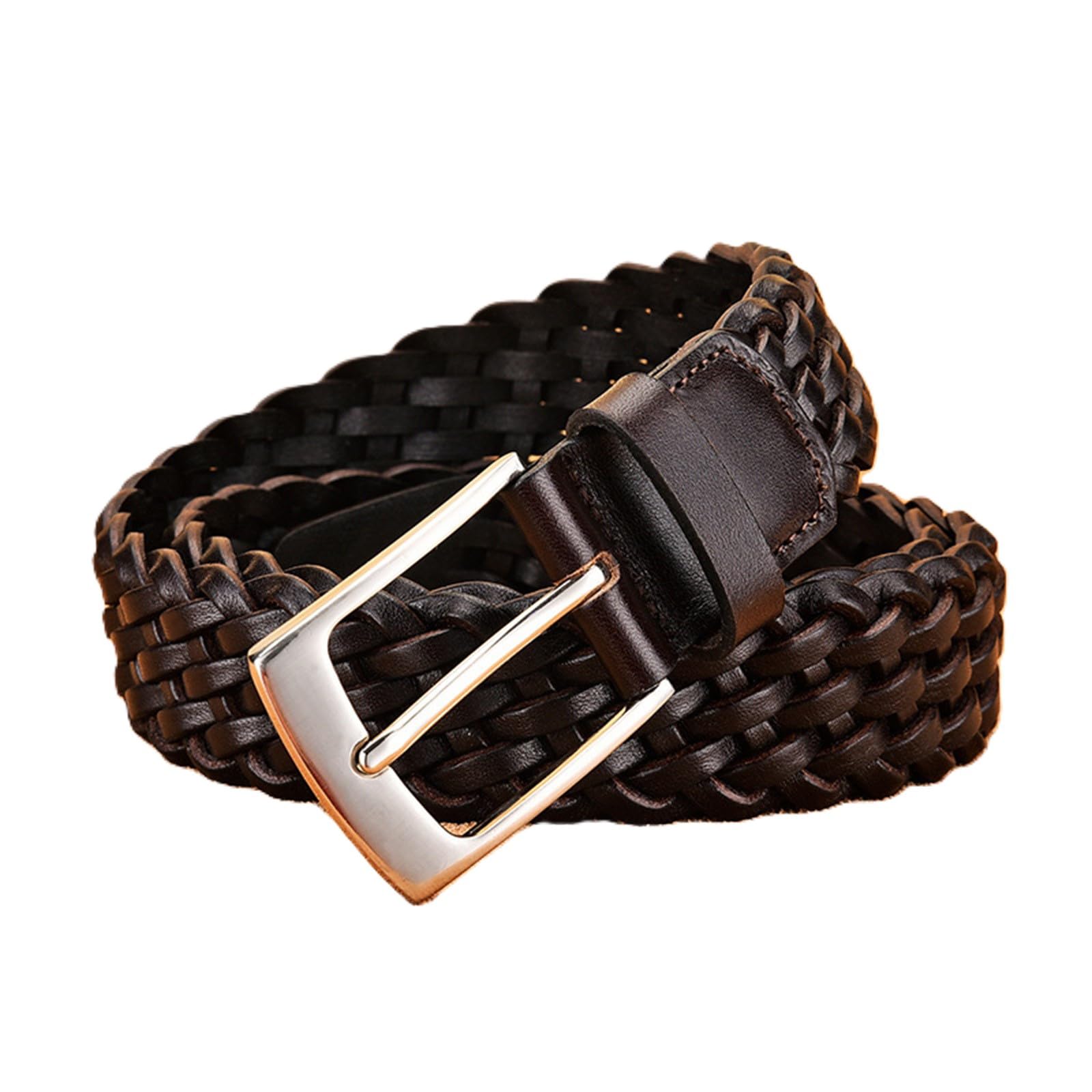 AGUTALITHIC Womens Mens Fully Adjustable Leather Braided Belt Woven Waist Strap with Prong Alloy Buckle for Jeans,Dress,Pants(105cm/41, Coffee-3.4cm)