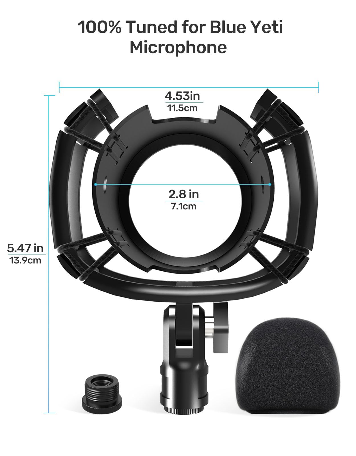 Soporte de choque para Yeti azul con filtro pop, suspensión antivibración, soporte elástico para micrófonos con adaptador de tornillo compatible con micrófono Yeti
