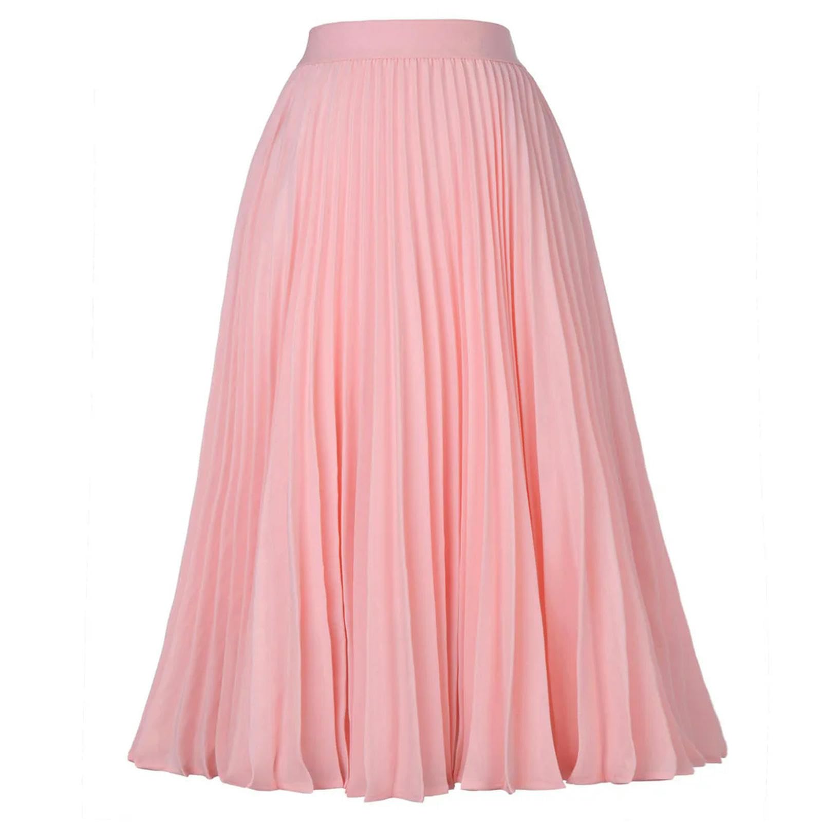 Damen Faltenrock A-Linie Hohe Elastische Taille Chiffonrock Elegante Damenbekleidung-Rosa-S