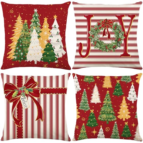 Kissenbezug Weihnachten Rot, 40 x 40cm 4er Set Weihnachtsdeko...