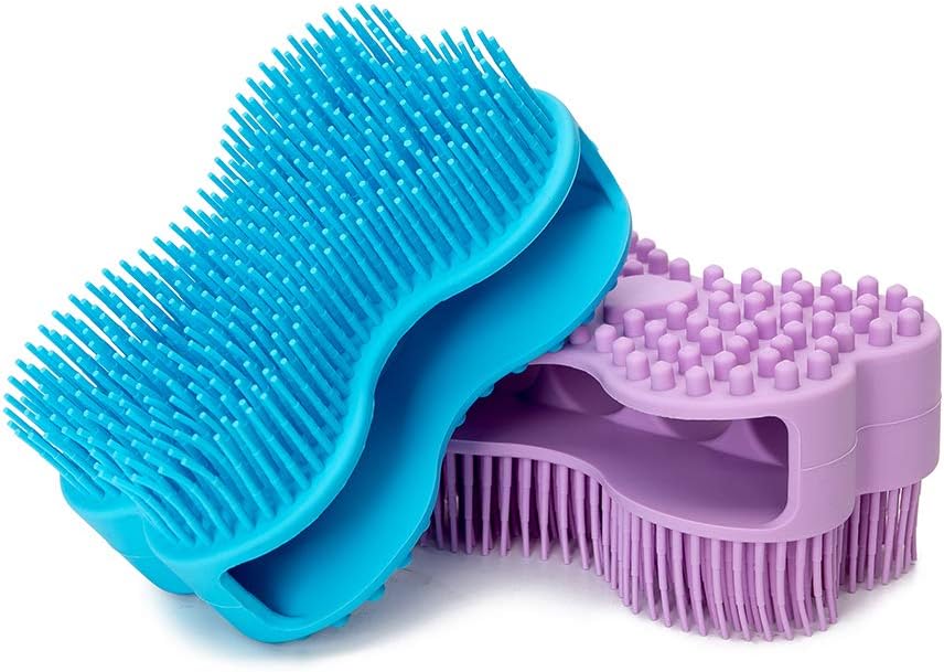 2 Pack Silicone Loofah Body Scrubber,Soft Bath Brush Loofa Back Scrubber Wash Face for Shower for Baby Kids Women Family (Blue& Purple)