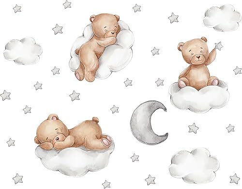 Miniatura 5 de Calcomanías de pared con diseño de oso de bebé dormido, diseño de luna y estrellas de sacinora para bricolaje, vinilo extraíble para niños,