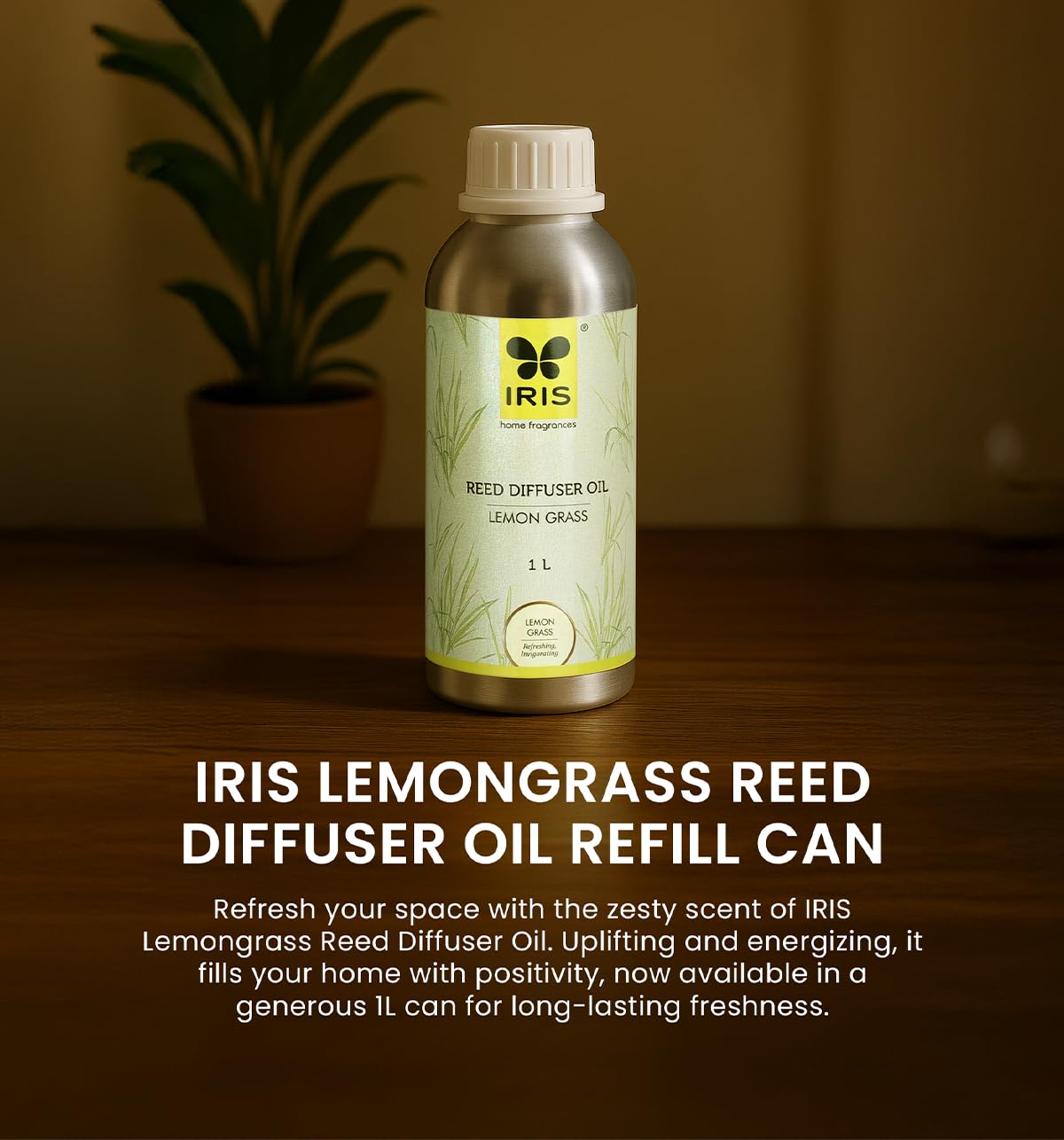 IRIS Lemongrass Reed Diffuser Oil Refill | 1 Litre | Refreshing & Energizing Fragrance | Long-Lasting Home Fragrance Refill for Reed Diffusers | Fresh Citrus Aroma 2