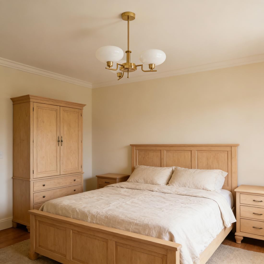 Mid-Century Modern Ceiling Pendant Light Vintage Gold Chandelier Sputnik Chandelier Glass Globe 3-Light Milk White Glass Shade Brushed Brass Finished for Bedroom Dining Room Living Room