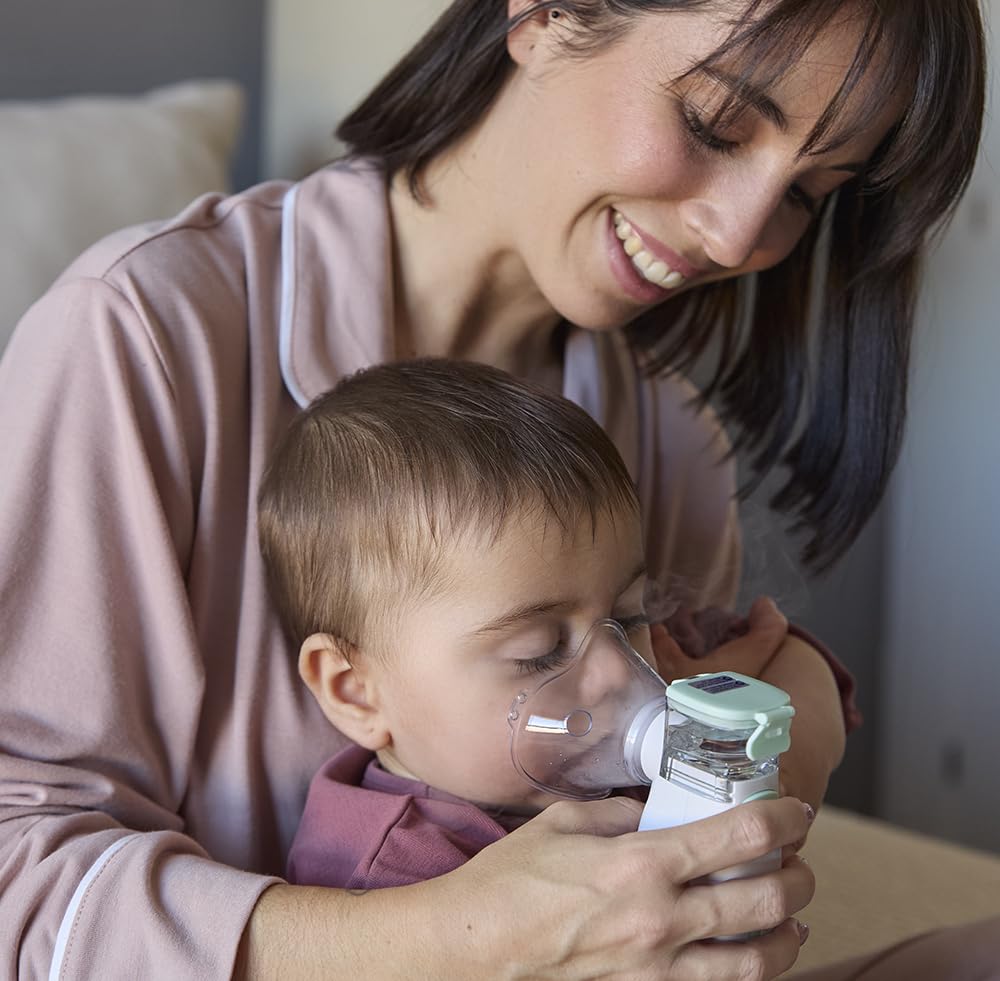 Miniland Nebulizador Bebe Portatil y Silencioso, Apto para Bebe, Niños y Adultos, Nebulizador Pediatrico Recargable, Tecnología Mesh, Incluye Mascarillas y Bolsa | Nebuclean