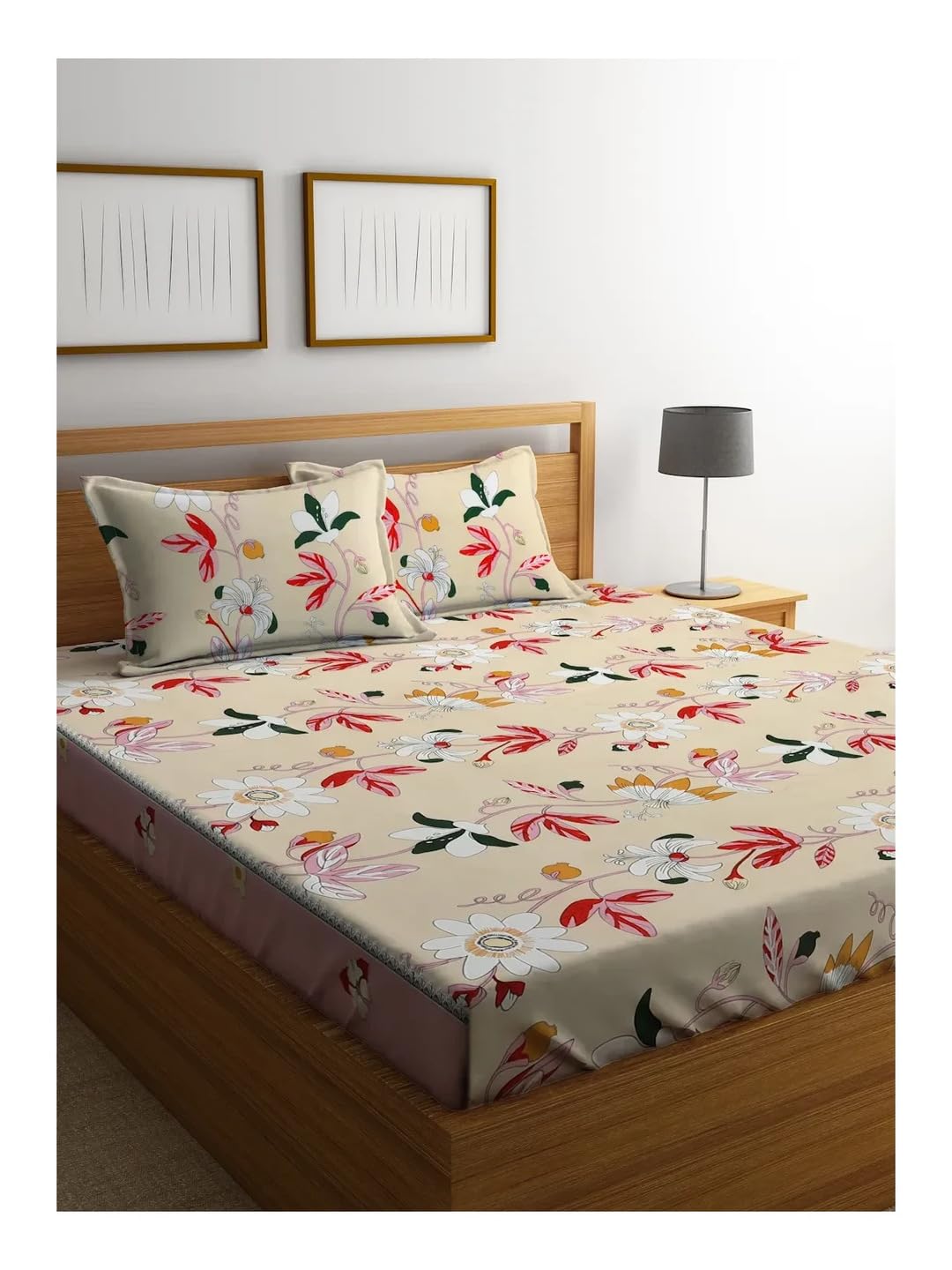 KLOTTHE Bloomscape 100% Pure Cotton Flat King Size Bedcover with 2 Pillow Covers | 300TC Elegant Floral-image-27