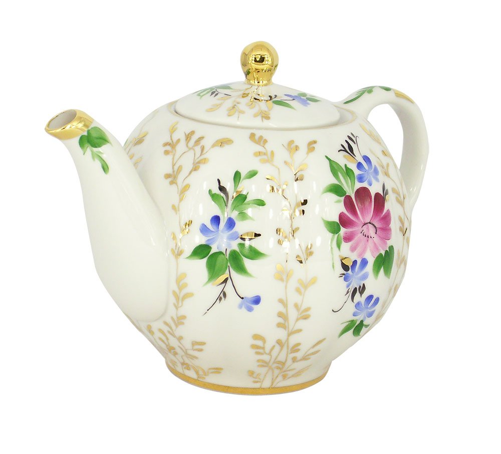 Lomonosov Porcelain 3 Cups Tea Pot Golden Grasses 20 oz/600 ml