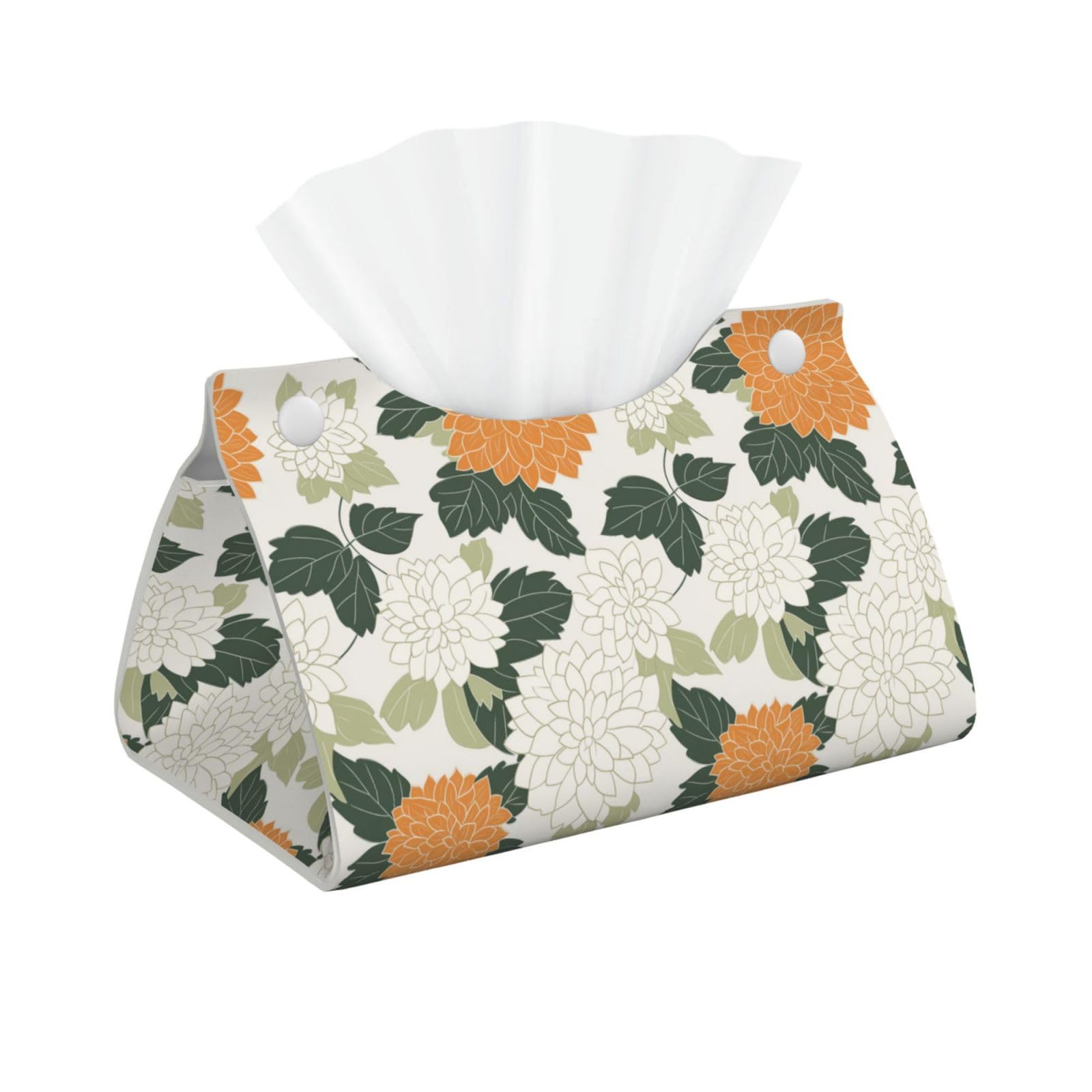 Dahlia Flowers Botanical Motifs Olive Green Cream Tissue Box Cover Rectangle Pu Leather Tissue Box Holder for Car Bathroom Bedroom Desk Tabletop Decor