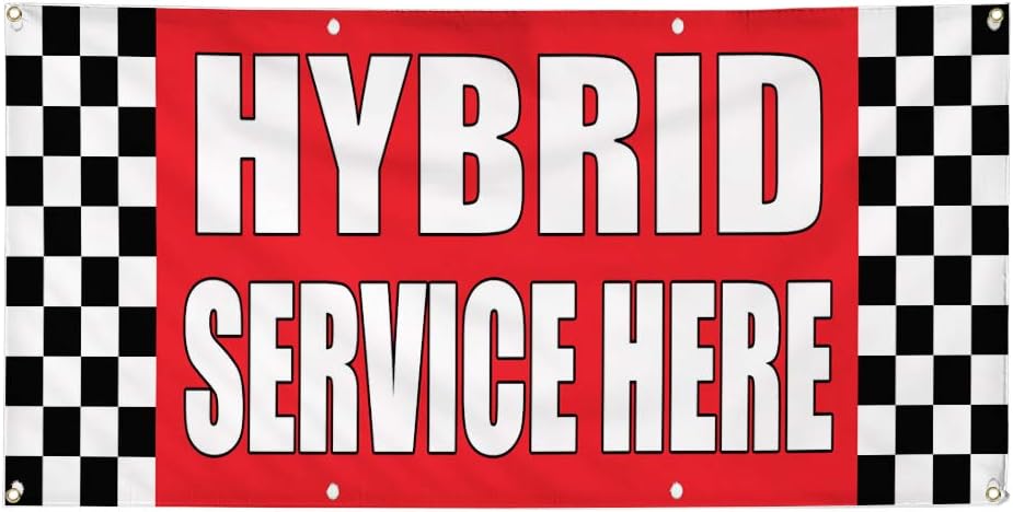 Vinyl Banner Multiple Sizes Hybrid Service Here Auto Body Shop Car Repair A Automotive Outdoor Weatherproof Industrial Yard Signs Red 4 Grommets 24x36Inches