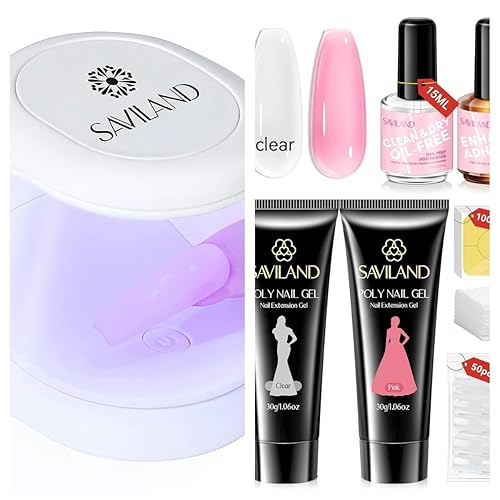Saviland Mini lámpara de uñas y kit de uñas de poligel