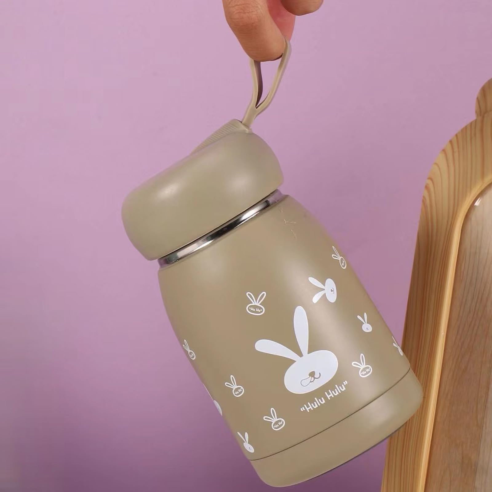 Mini Insulated Bottle Reusable Coffee Cups Cute Rabbit Water Bottle Flask for Hot Or Cold Drinks Small Size Travel Mug with Handle Stainless Steel Double Walled Insulated Tumbler - Image 3