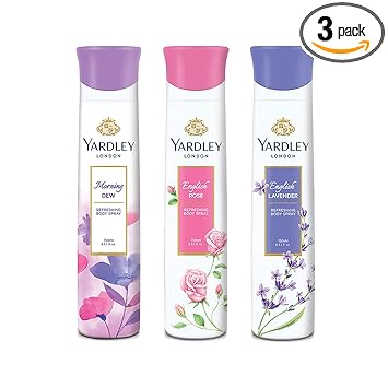 Yardley London Refreshing Deo Body Spray Tripack (English Lavender + English Rose + Morning Dew) for Women, 150ml Each (Pack of 3)