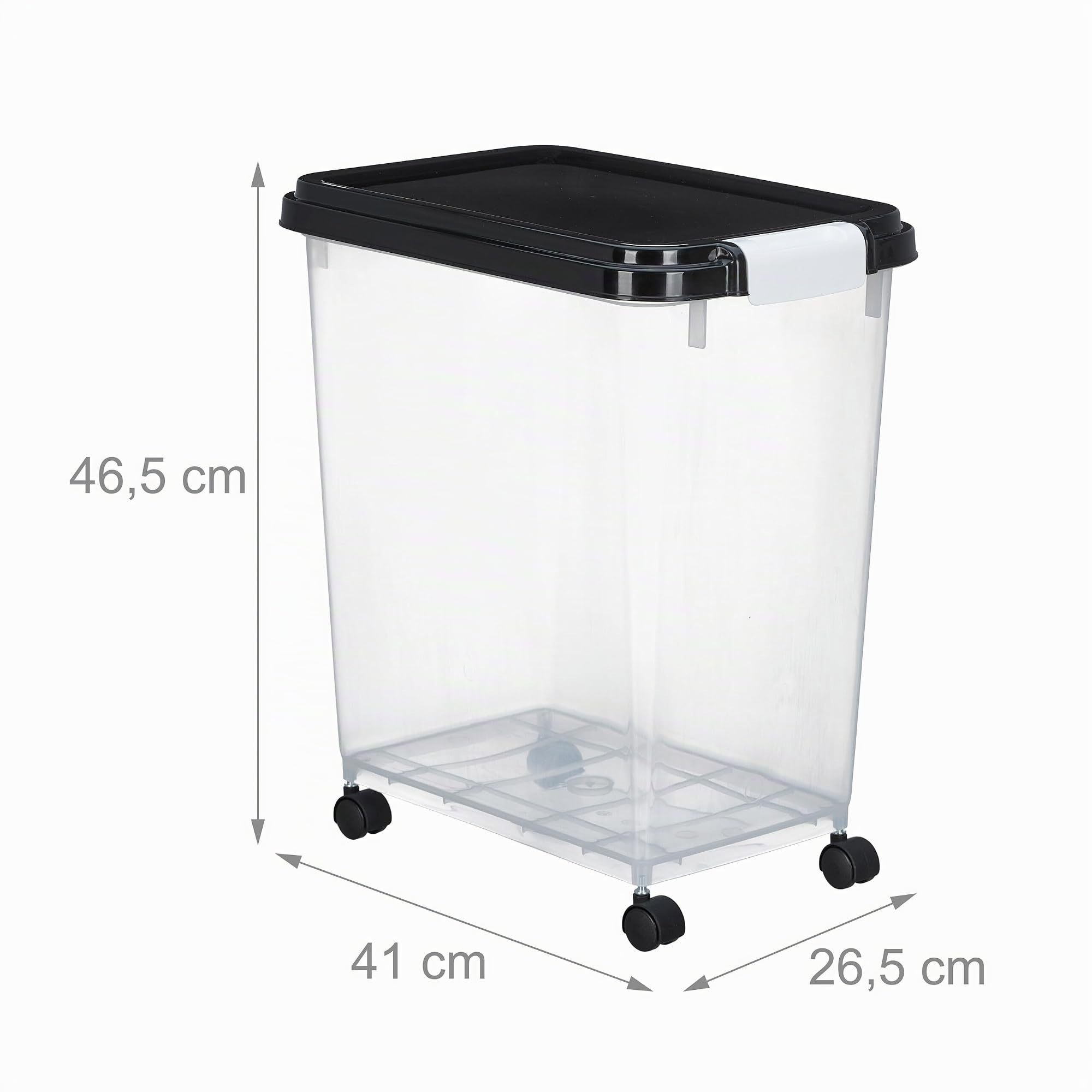 Relaxdays Lot 2 boîtes de Rangement pour Nourriture de Chien, 10 L et 30 L, Couvercle, Roues, Pelle, Transparent - Noir