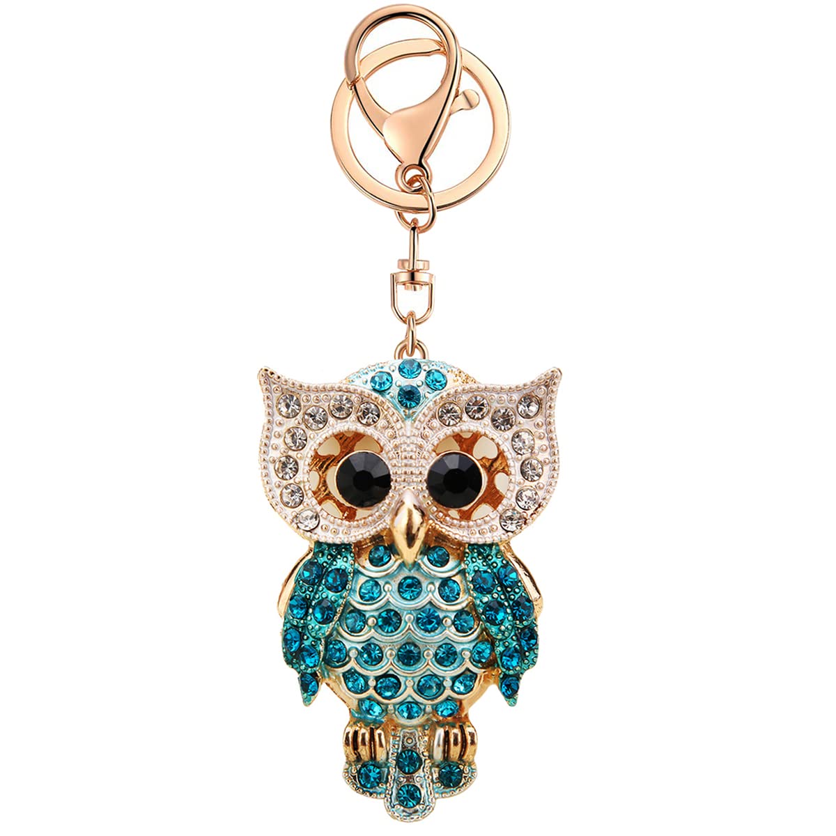 Ryie Cute Keychain Women Key Chains For Car Kawaii Rhinestone Crystal Bling Pink FOB Key Ring For Bag Backpack Charm Accessories (Owl Blue)