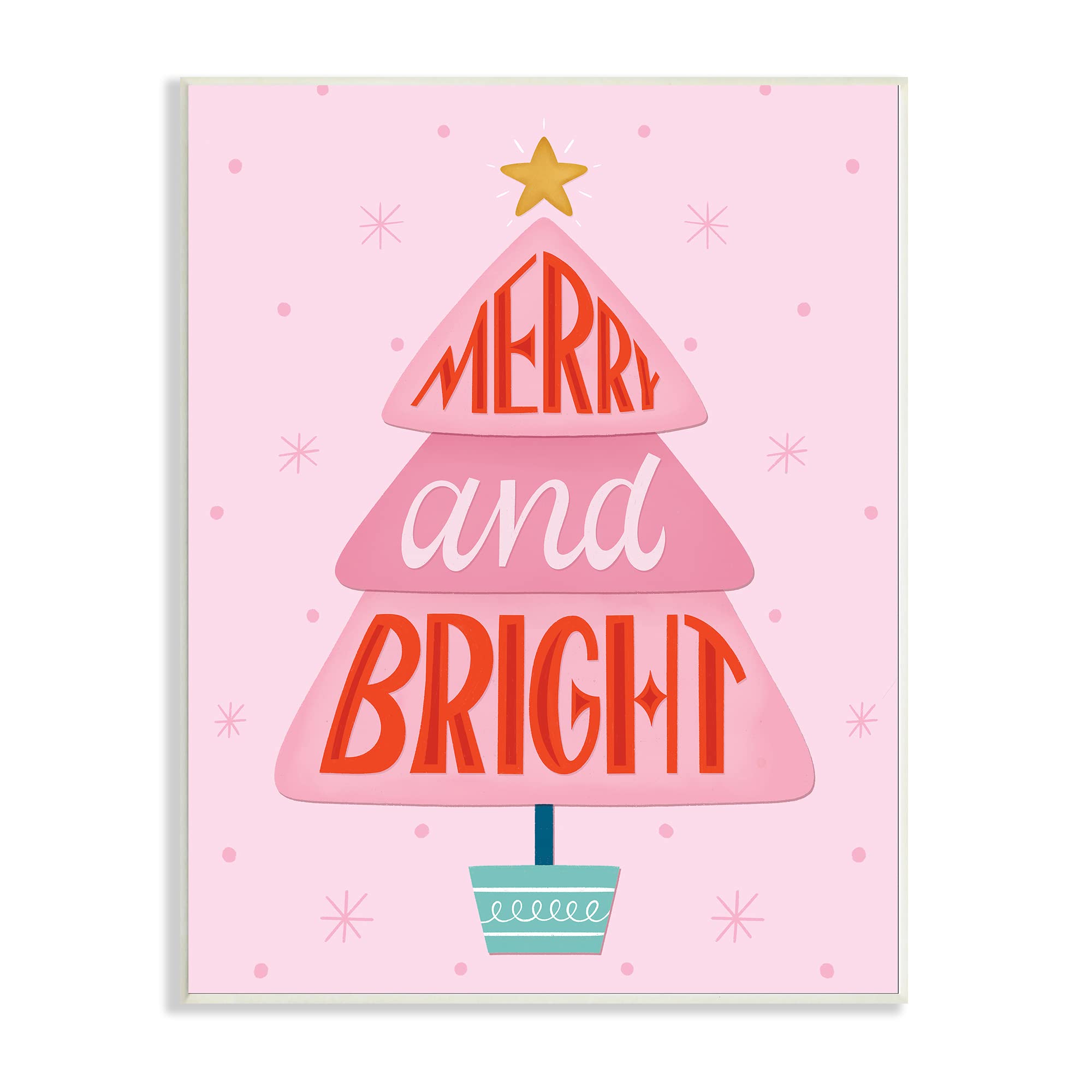 Stupell Industries Merry & Bright Typography Pink Christmas Tree Pattern, Design by Jalynn Heerdt
