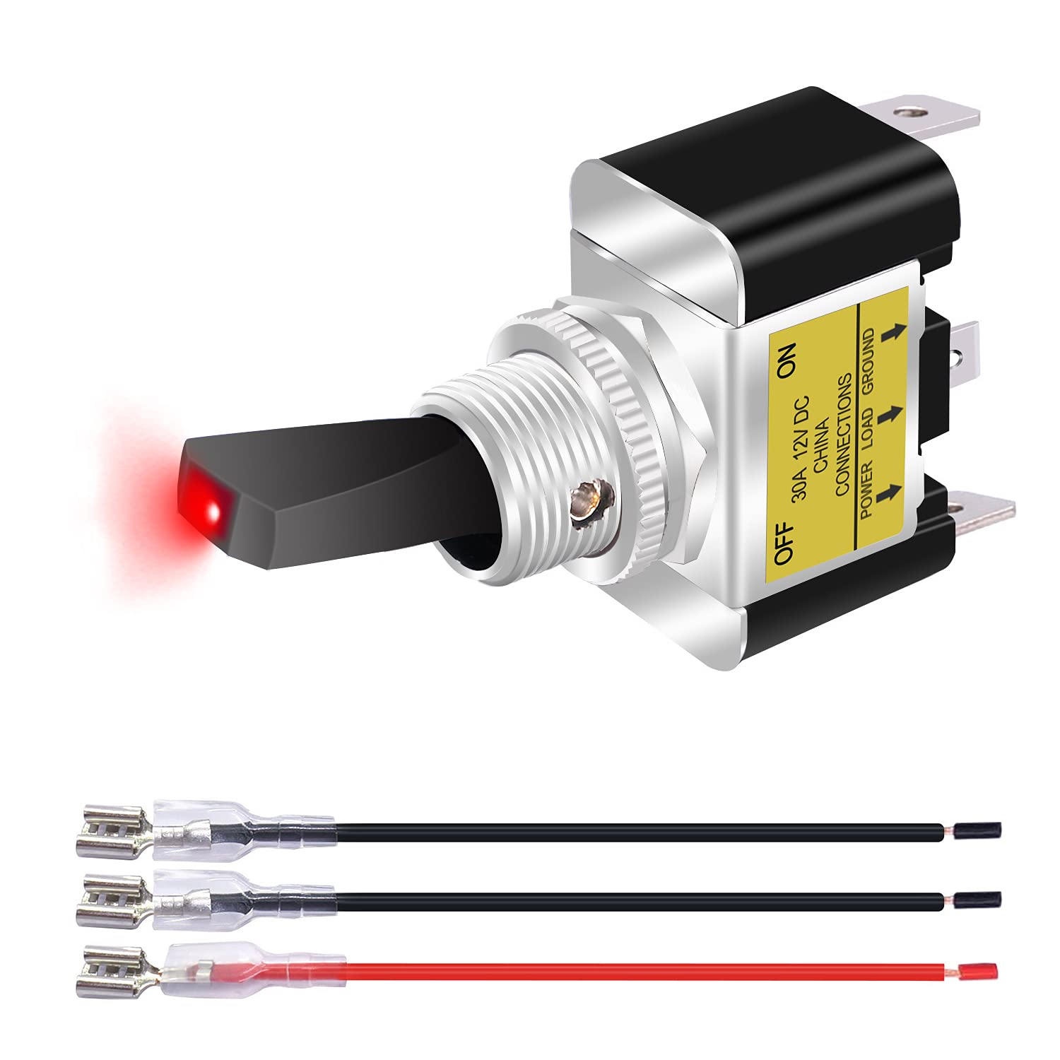 Interruttore A Bilanciere 3 Posizioni 12/24V Con Copertura E LED Rosso - Pannello Metallico Per ATV, Barca, Yacht - SPST 3 Pin Con Protezioni Intelligenti