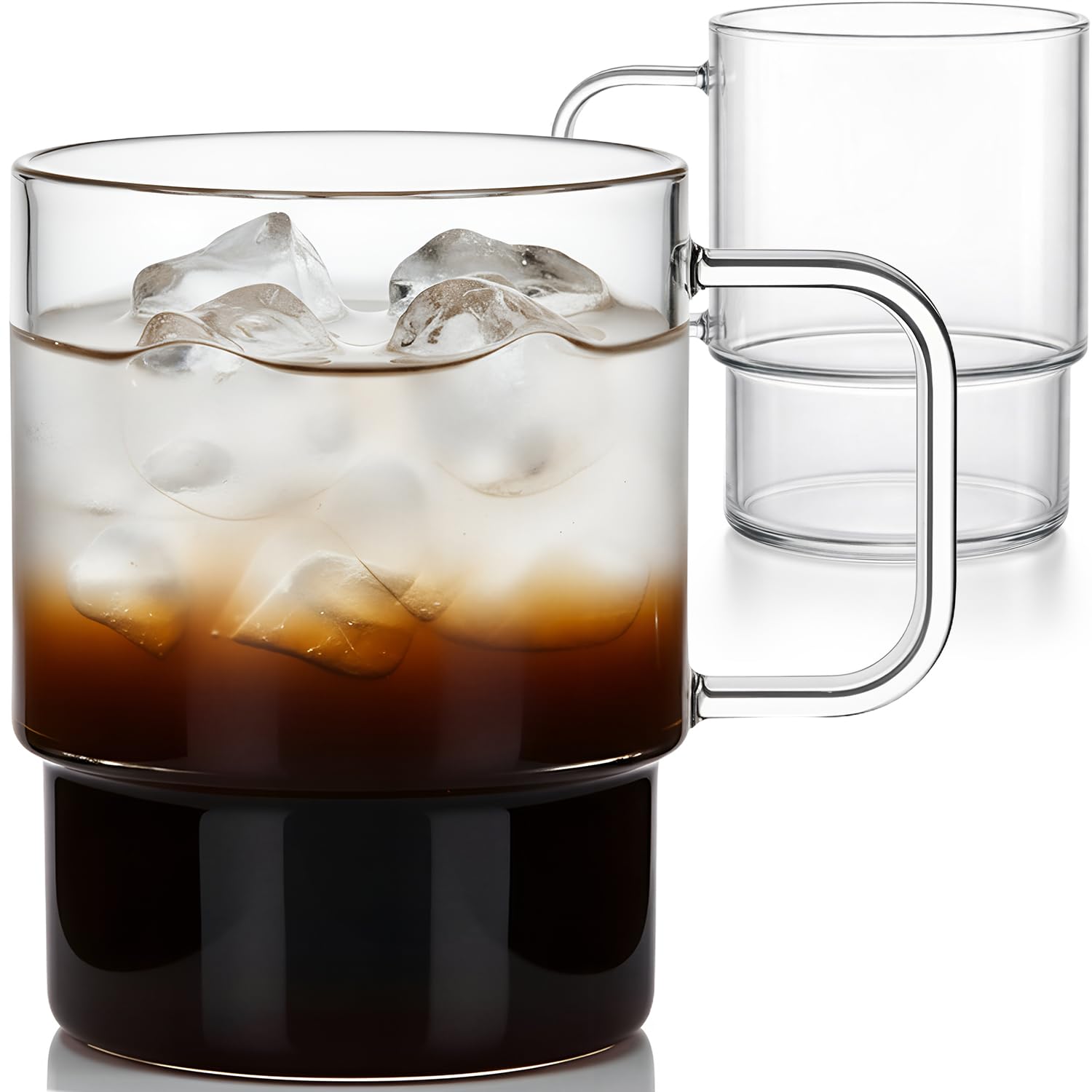 Amazon.com: Aquach 18oz Stackable Glass Mugs with Handle, Set of 2 - Large  Clear Coffee Cups for Latte, Cappuccino, Mocha, Americano, and Tea : Home &  Kitchen