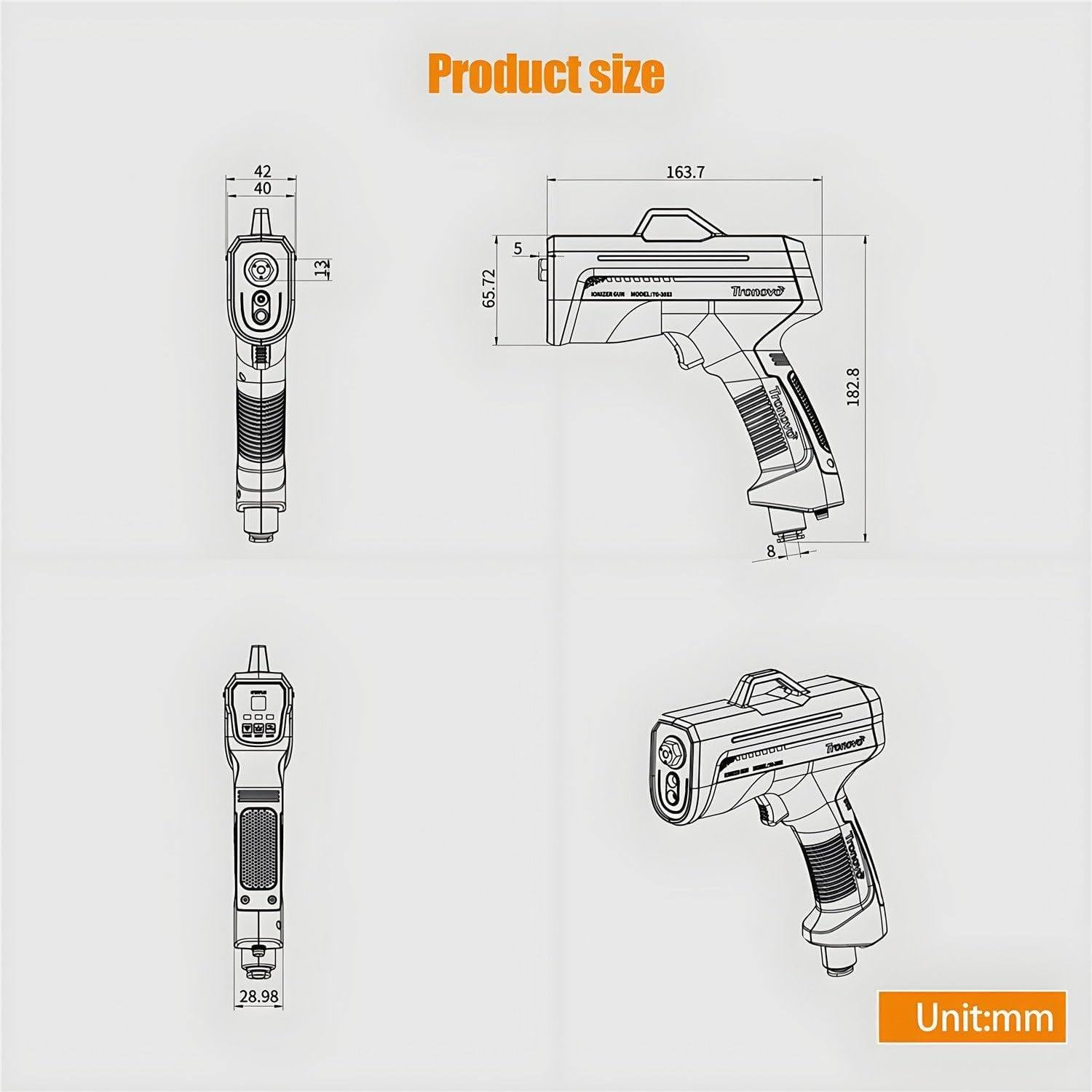 Pistolet antystatyczny do lakierowania samochodów, pistolet sprężonego powietrza z jonizacją, pistolet sprężonego powietrza z jonizacją, pistolet statyczny z detekcją kurzu, światło EconomyType