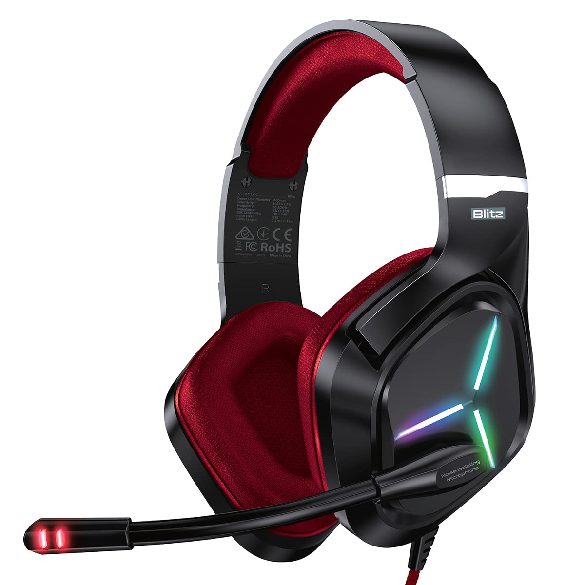 Vertux Oyuncu Kulaklık Stereo 7.1 Surround Kablolu Kulaküstü - Vertux BLITZ (Kırmızı)