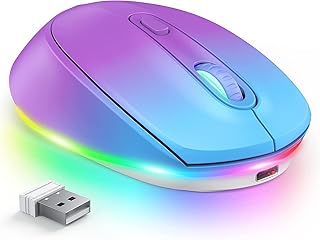Wireless Mouse, Rechargeable Mouse with Rainbow Backlit, Silent Click 800/1200/1600 Adjustable DPI, Portable Ergonomic Light Up Mouse for Window Mac OS Laptop Computer, Blue Purple Gradient