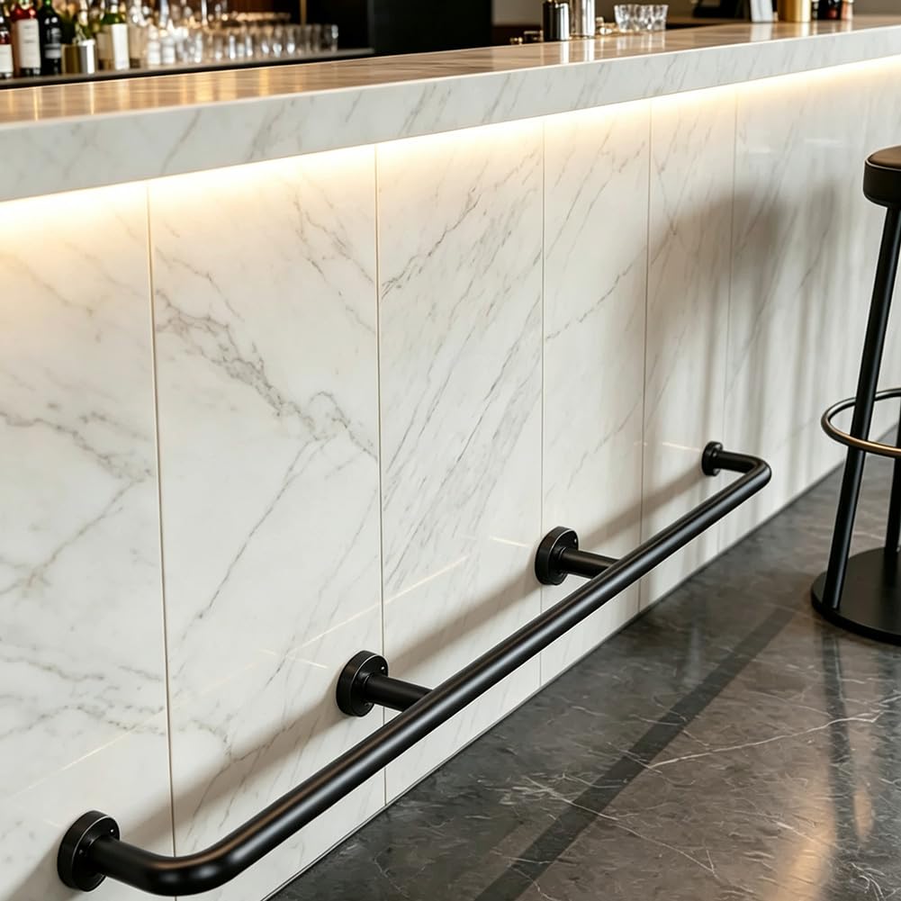 Hefjiayciq Black Wall Mount Bar Foot Rail Kit, Stainless Steel Undercounter Combination Mount, For Kitchen Island/Dining Tables/Commercial Restaurants,,240Cm/7.8Ft