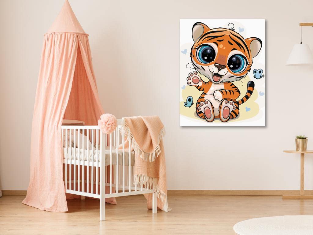 ZUTY - Malen nach Zahlen - KLEINER TIGER MIT SCHMETTERLINGEN, 40x50 cm mit Keilrahmen (bereits gespannt)