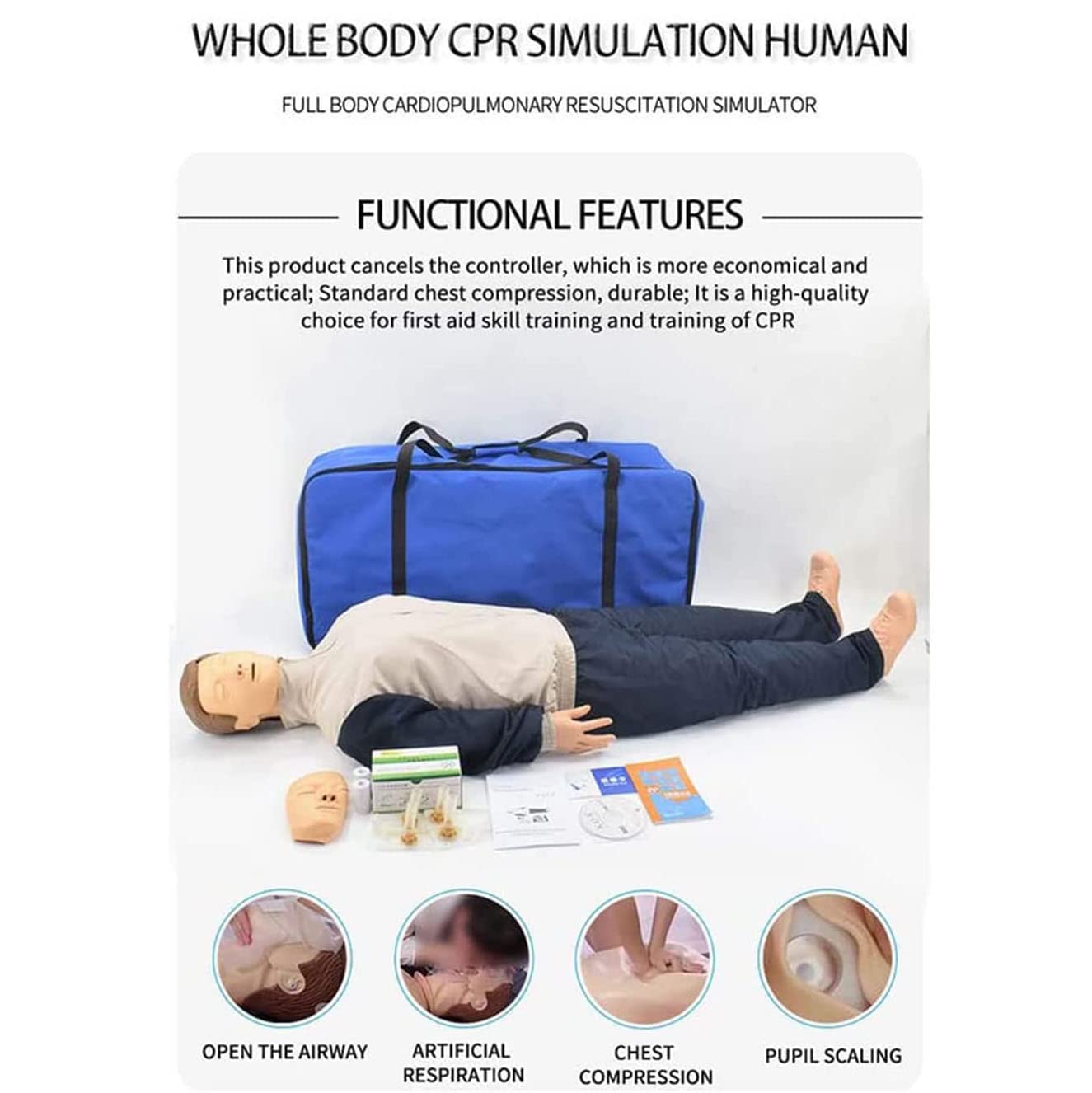 Mannequin d'entraînement à la RCR pour adulte Taille réelle Mannequin professionnel pour enseignement médical Fournitures d'enseignement médical – Éducation et formation des patients