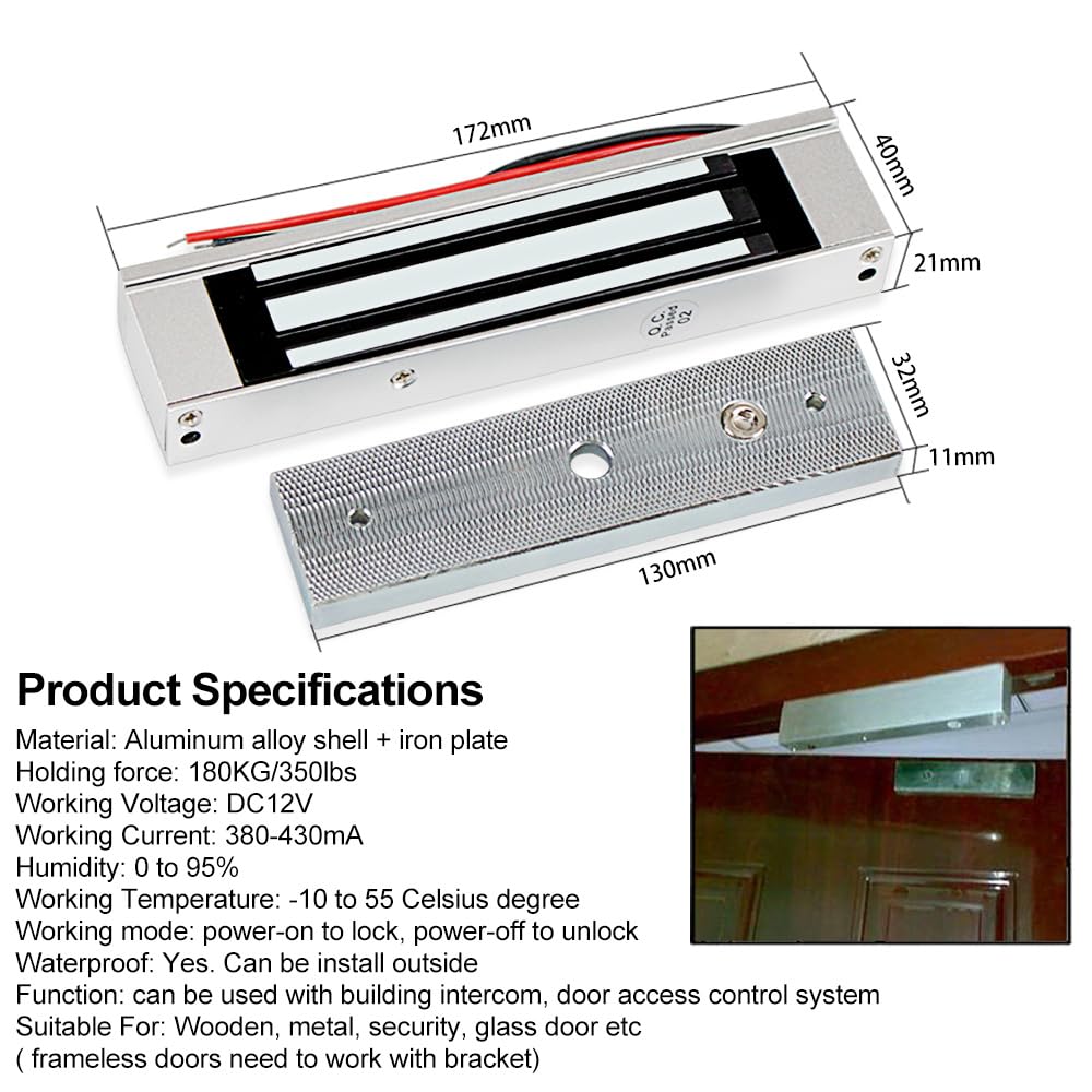 Kit Controllo Accessi WiFi Tuya, Tastiera RFID Impermeabile IP68, Serratura Magnetica 180KG/350lbs, Alimentatore DC12V, 10000 Utenti per Casa e Ufficio