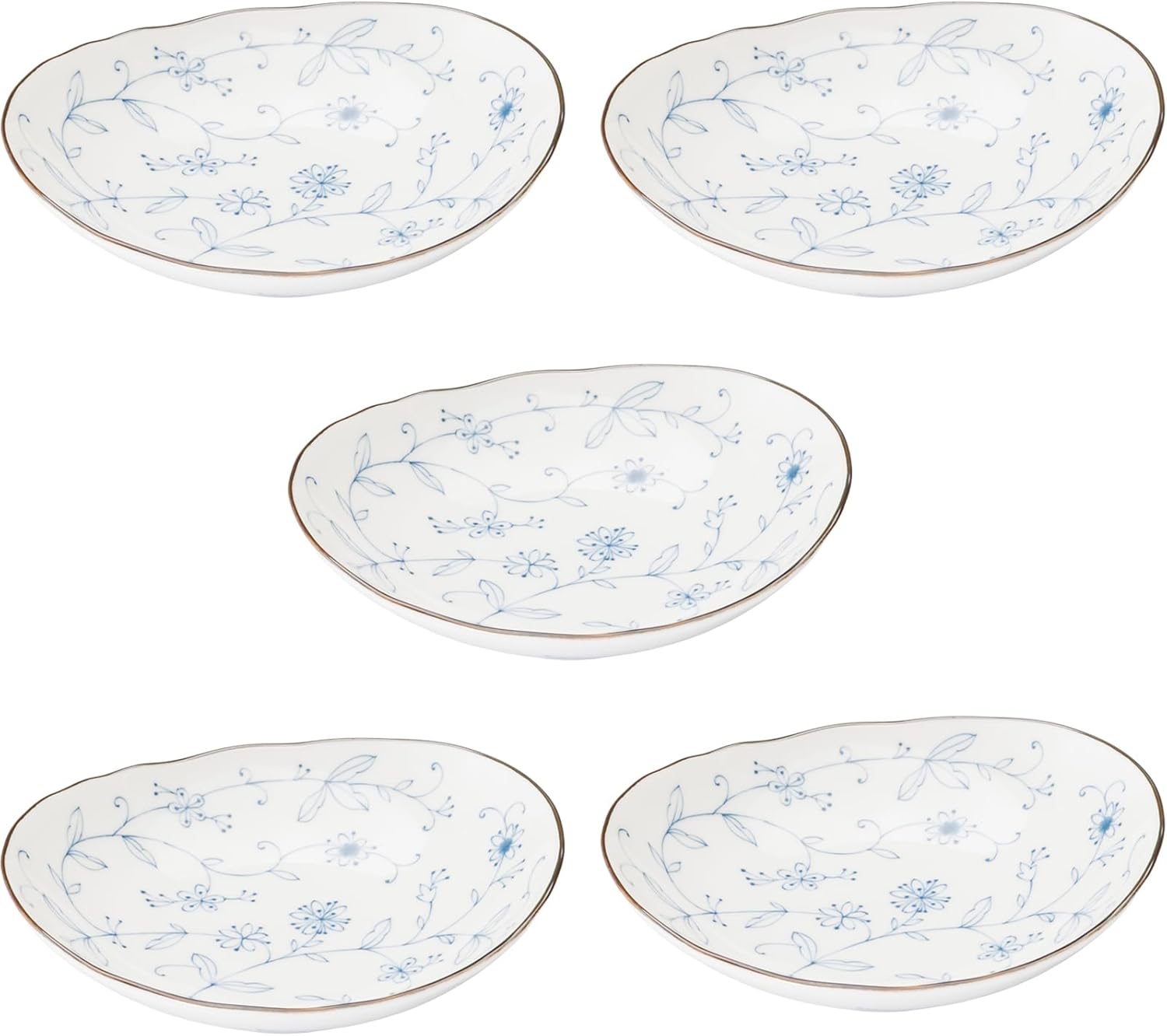 Mino Ware 564618 "Line Arabesque" Dish Set, 5 Pieces, Oval, Deep Plate, Diameter Approx. 6.3 inches (16 cm), Microwave, Dishwasher Safe, Made in Japan