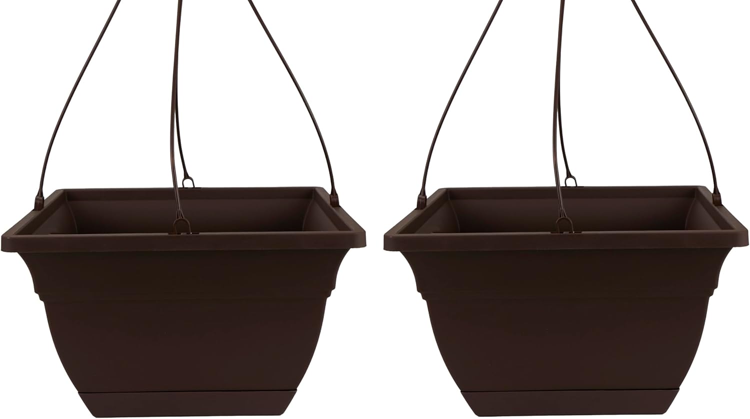 The HC Companies Eclipse Square Hanging Planter for Indoor Plants - Contemporary Hanging Plant Pot w/Attached Saucer - Lightweight & UV-Resistant Hanging Plant Holder (12" Chocolate, Pack of 2)