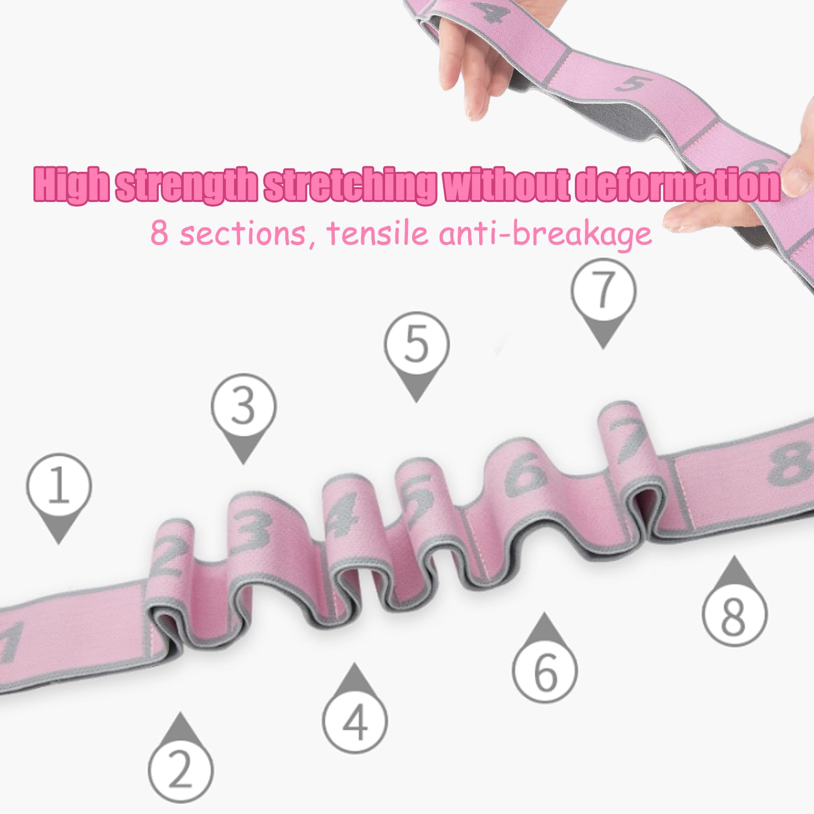 2pièces Bande Élastique Yoga,Yoga Stretch Bandes avec 8 Anneaux,Sangle d'exercice élastique,Sangle de Pilates,pour Le Yogas,la Gymnastique,Le Pilates,Le Fitness