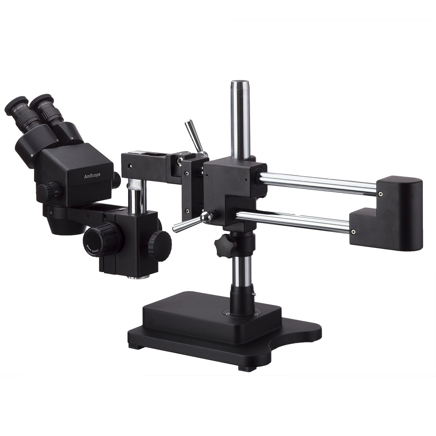 AmScope 3.5X-180X - Microscopio de zoom estéreo binocular con soporte de brazo doble negro