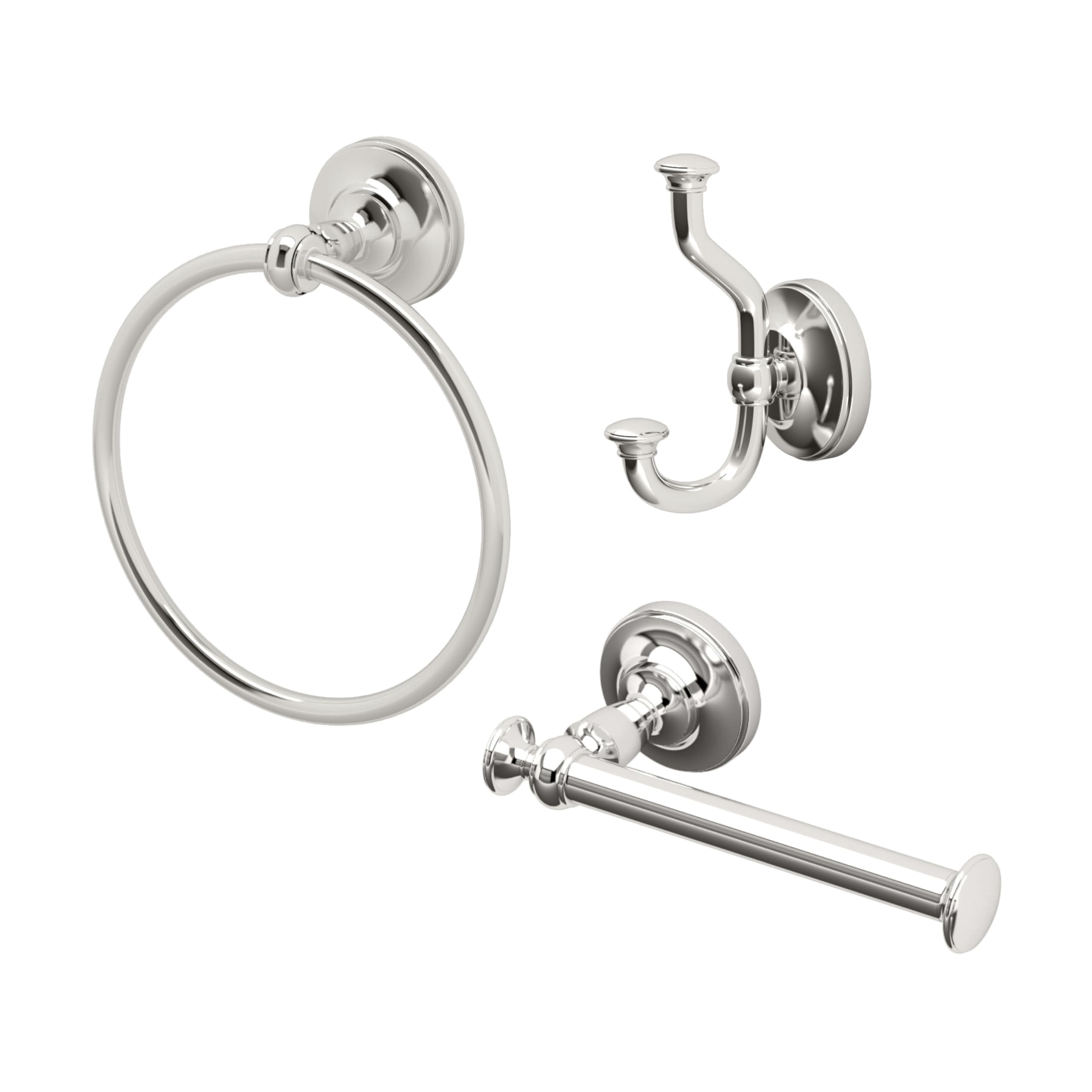 Gatco Polished Nickel Tavern 3-Piece Kit, Toilet Paper Holder, Towel Ring, Robe Hook