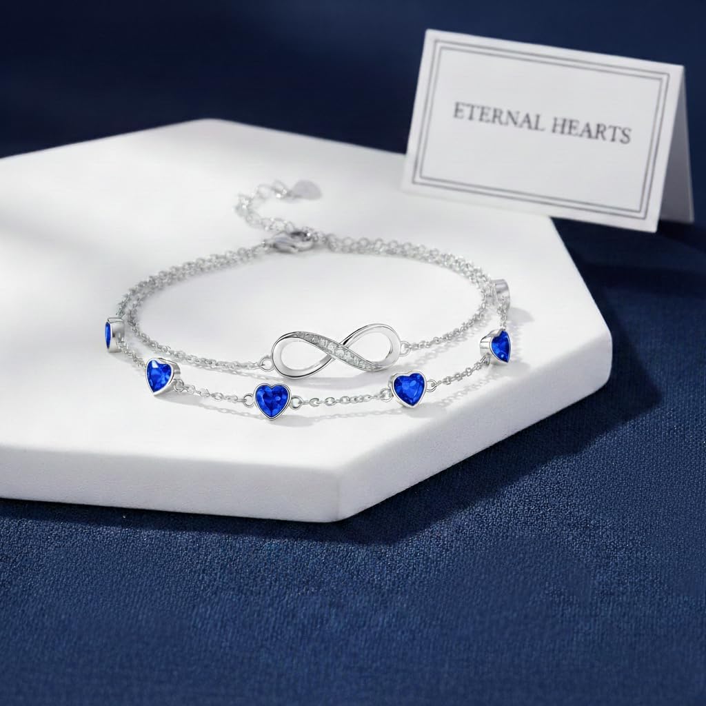 Prismata Infinity Birthstone Charm Link Bracelet/Anklet 925 Sterling Silver Adjustable 12 Months Birthstone Infinity Bracelet/Anklet Birthday Jewelry Gifts for Women Her - Image 3