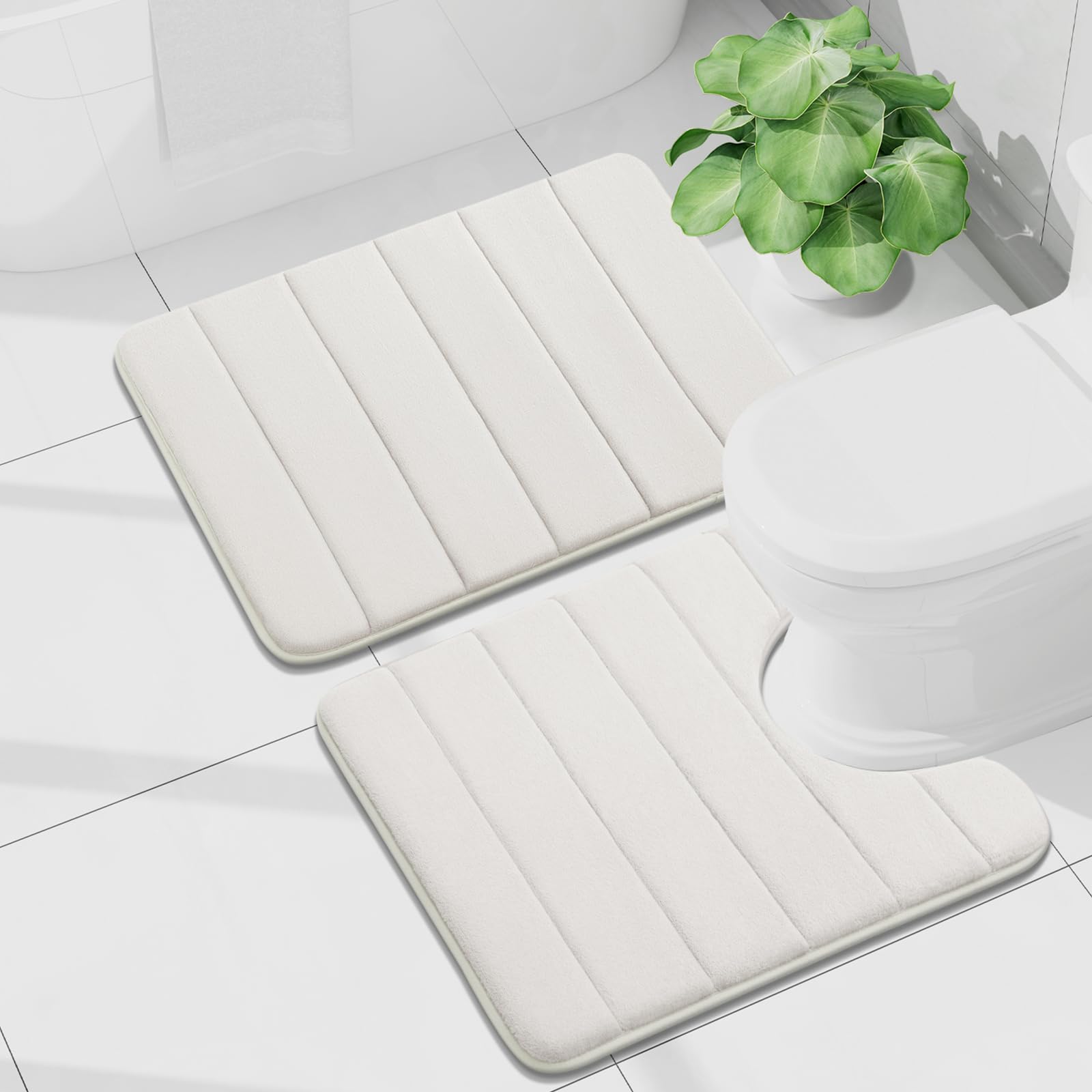 Buganda Bathroom Mat Set, 2 Piece Memory Foam Bath Mat and U-Shaped Toilet Rug, Machine Wash Dry, Soft Non Slip Absorbent Bath Rug for Bathroom,