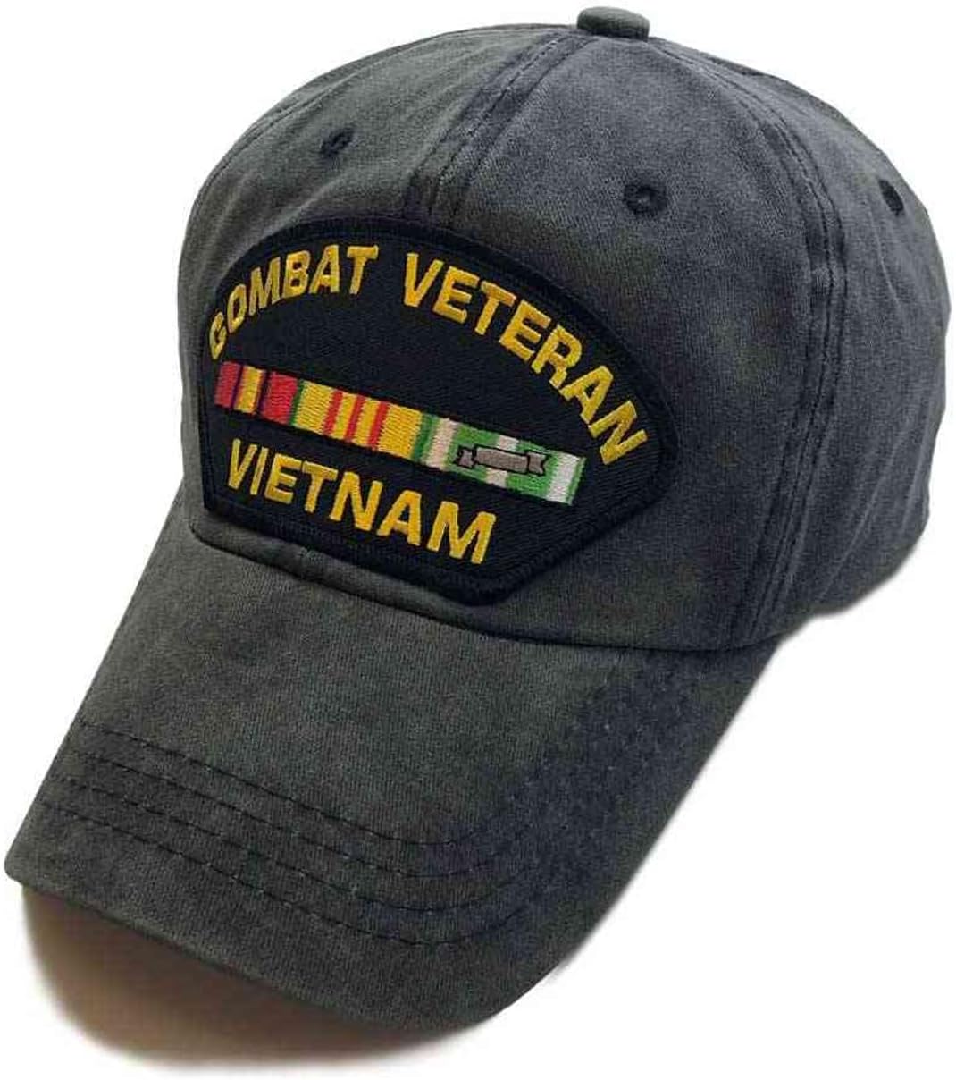 Combat Veteran Vietnam Hat 3 Ribbons Vintage Grey Hat