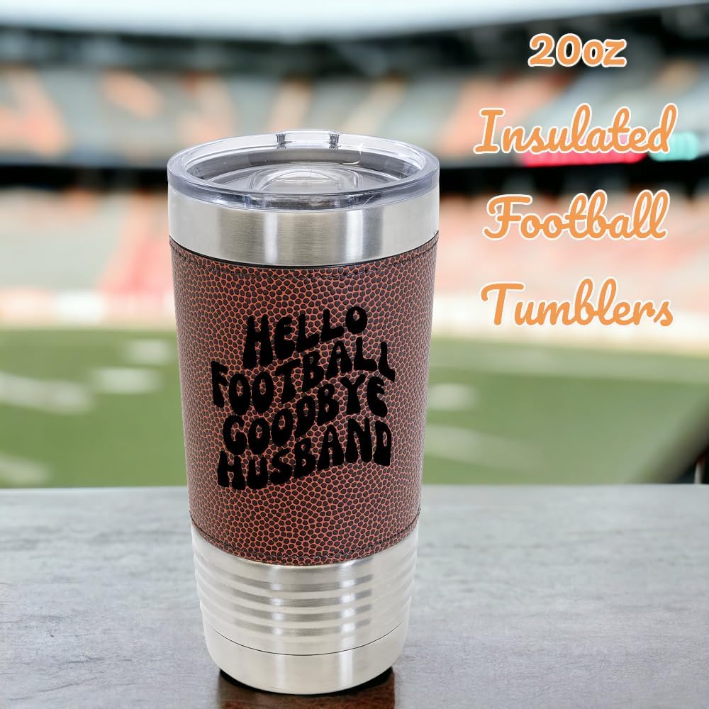 Custom Football Tumblers with Full Grain Leatherette, Football Mom Drinkware, Personalized Football Cup for Teams, Boosters and Coaches, Customized Tumblers for FB Season…